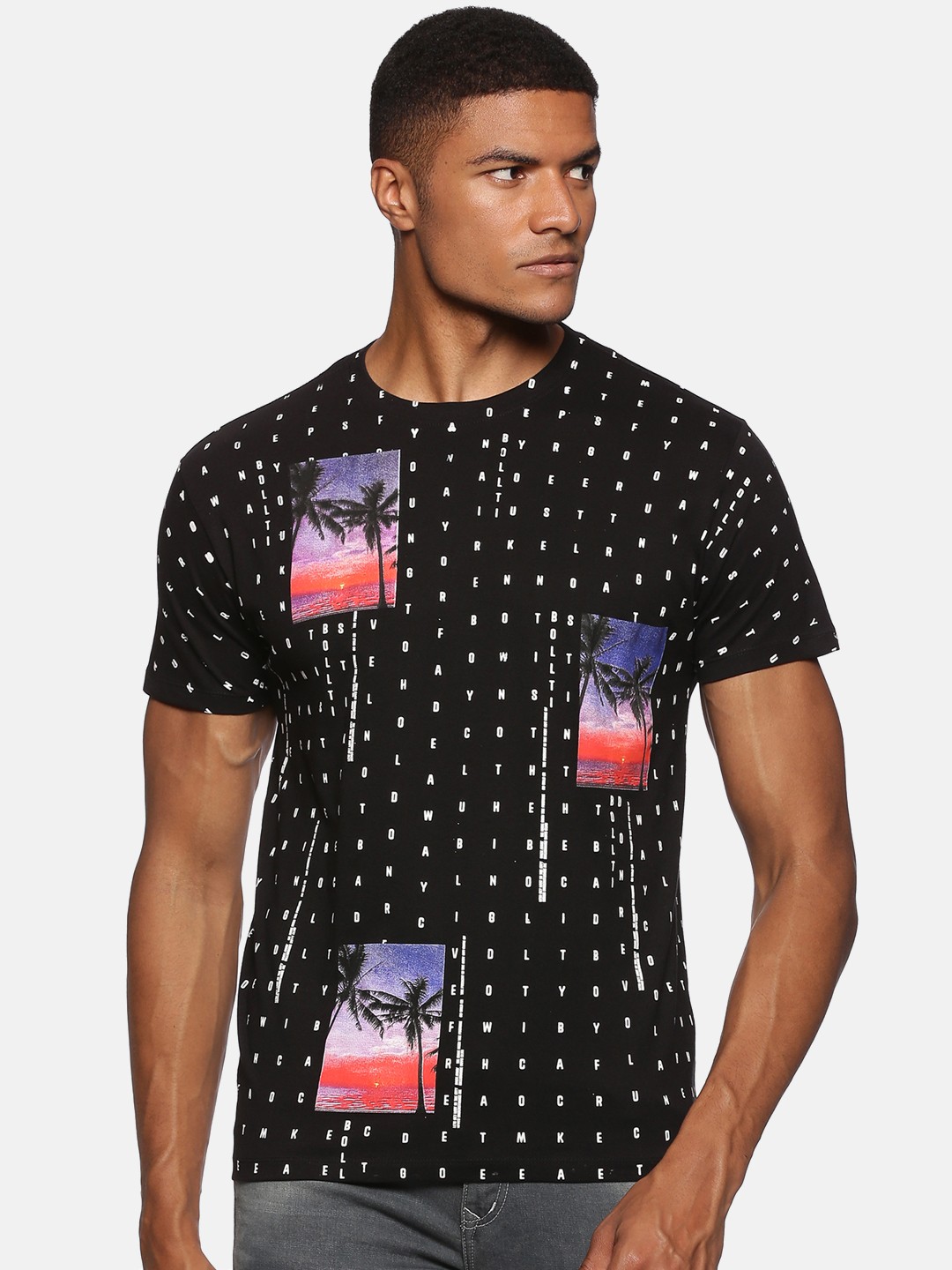 

bollti Graphic Printed Pure Cotton T-Shirt, Black