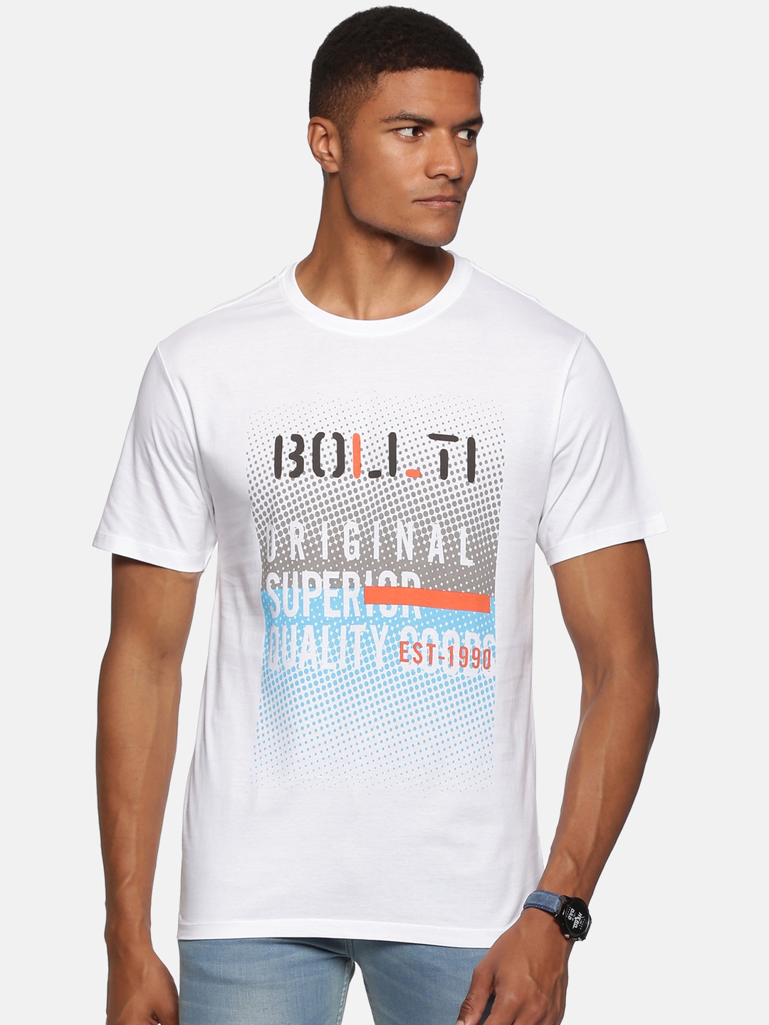 

bollti Typography Printed Pure Cotton Casual T-Shirt, White