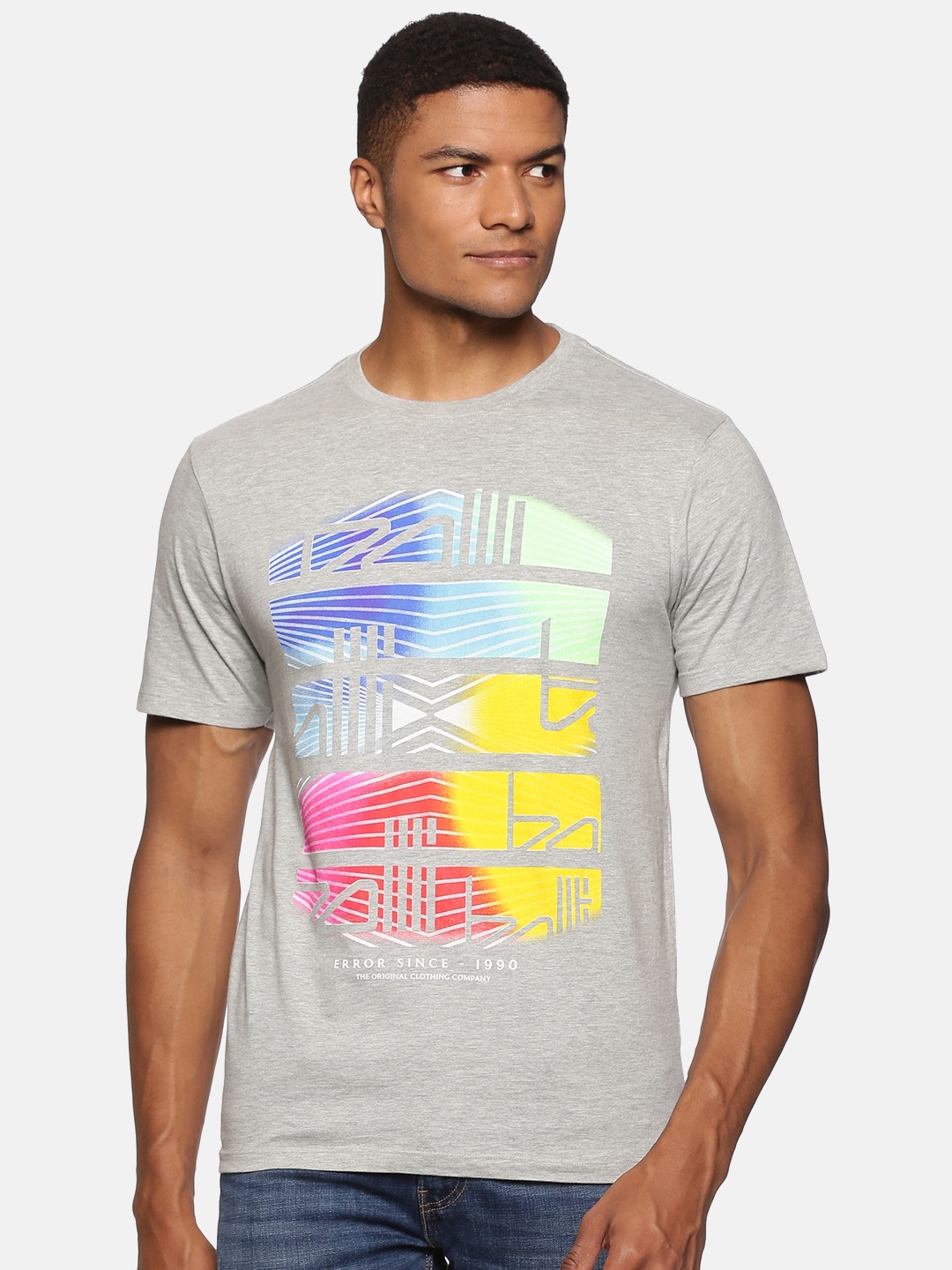 

bollti Graphic Printed Pure Cotton Casual T-Shirt, Grey