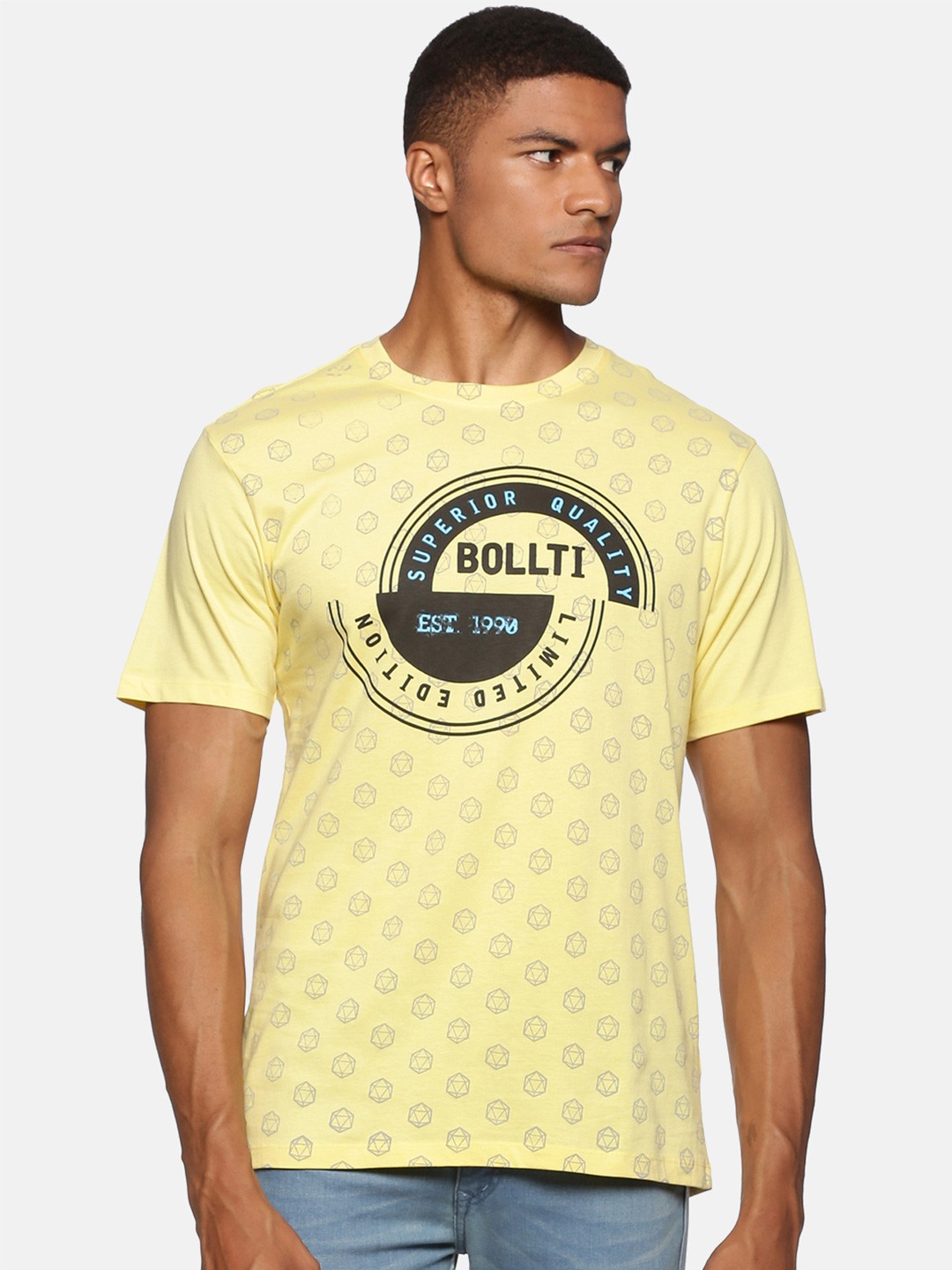 

bollti Typography Printed Pure Cotton Casual T-Shirt, Yellow
