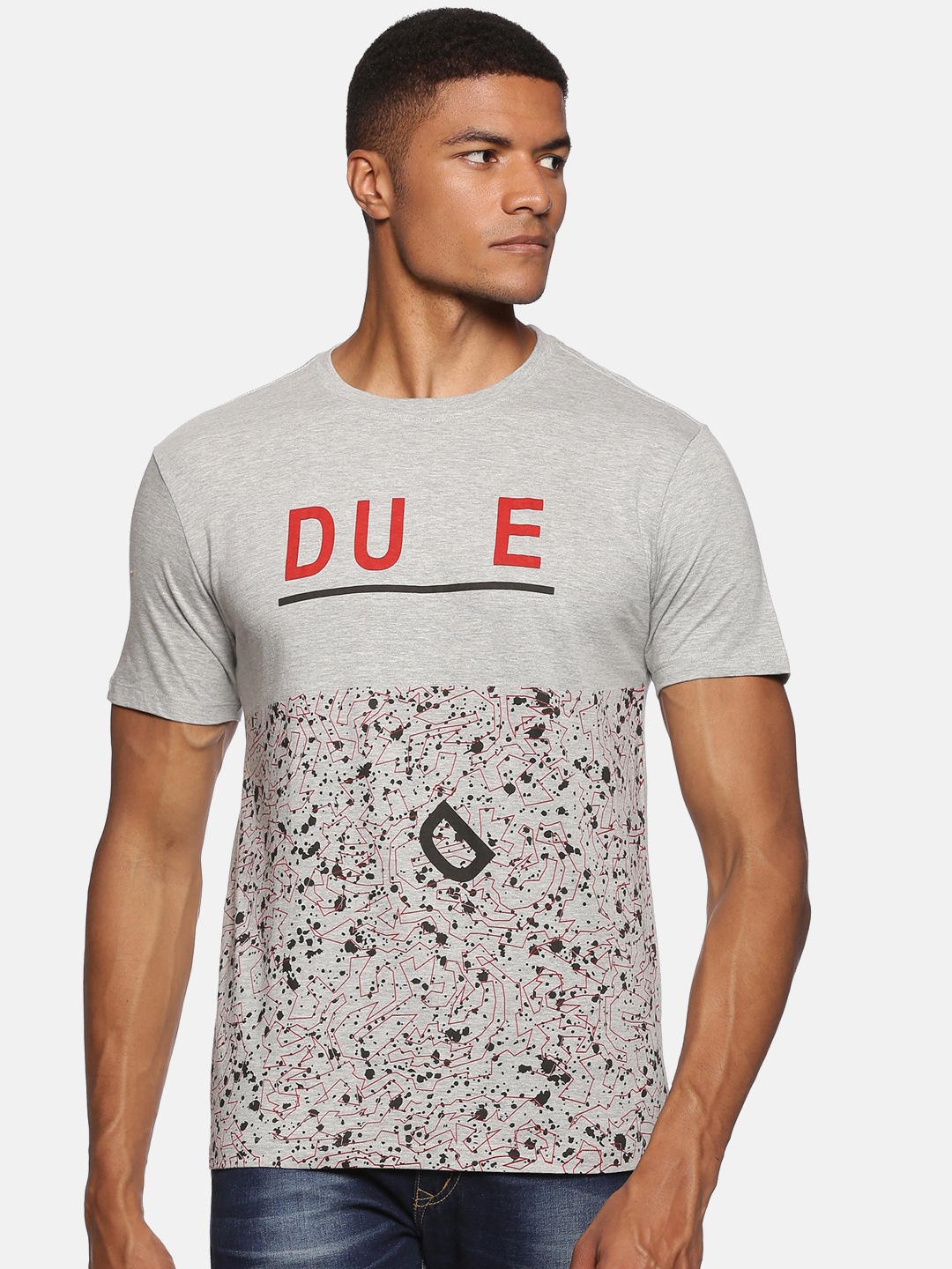 

bollti Typography Printed Round Neck Cotton T-shirt, Grey
