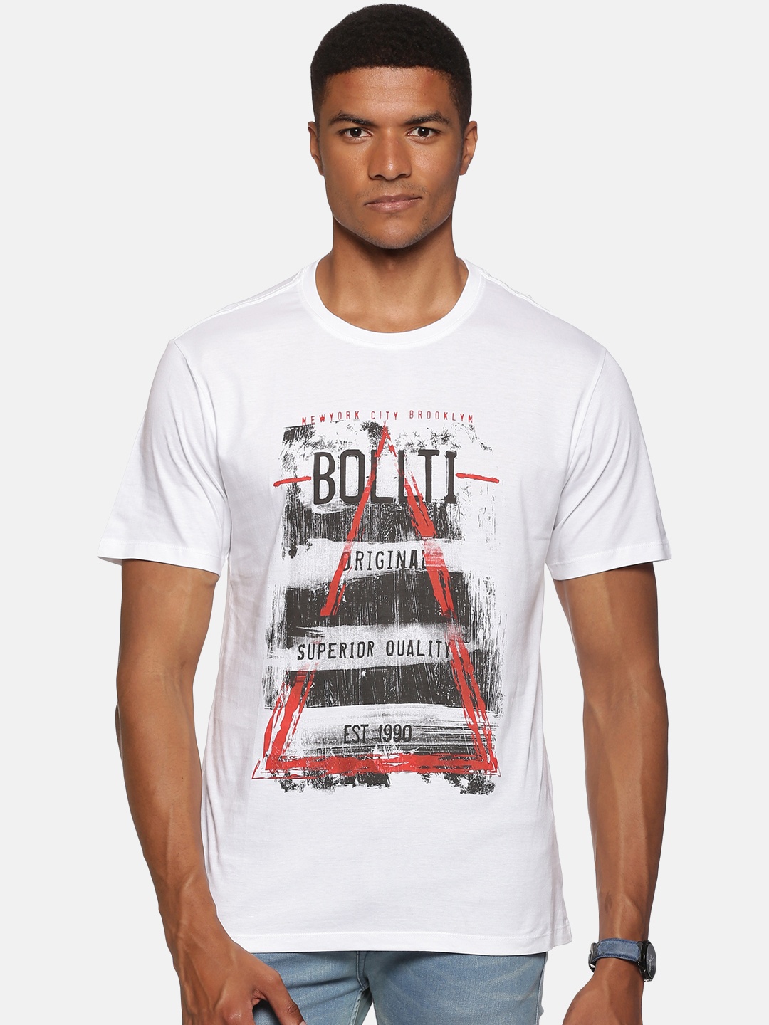 

bollti Typography Printed Pure Cotton Casual T-Shirt, White