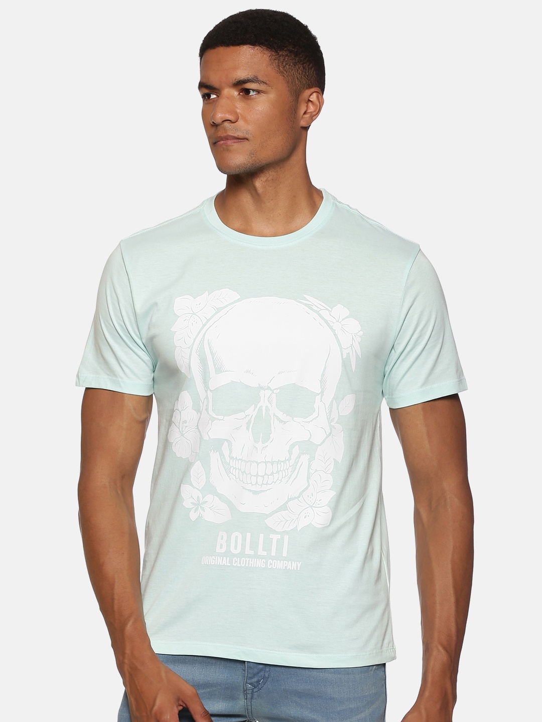 

bollti Conversational Printed Pure Cotton Casual T-Shirt, Blue