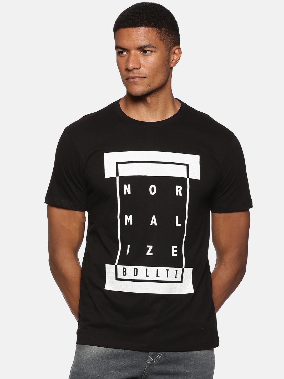 

bollti Typography Printed Cotton T-Shirt, Black