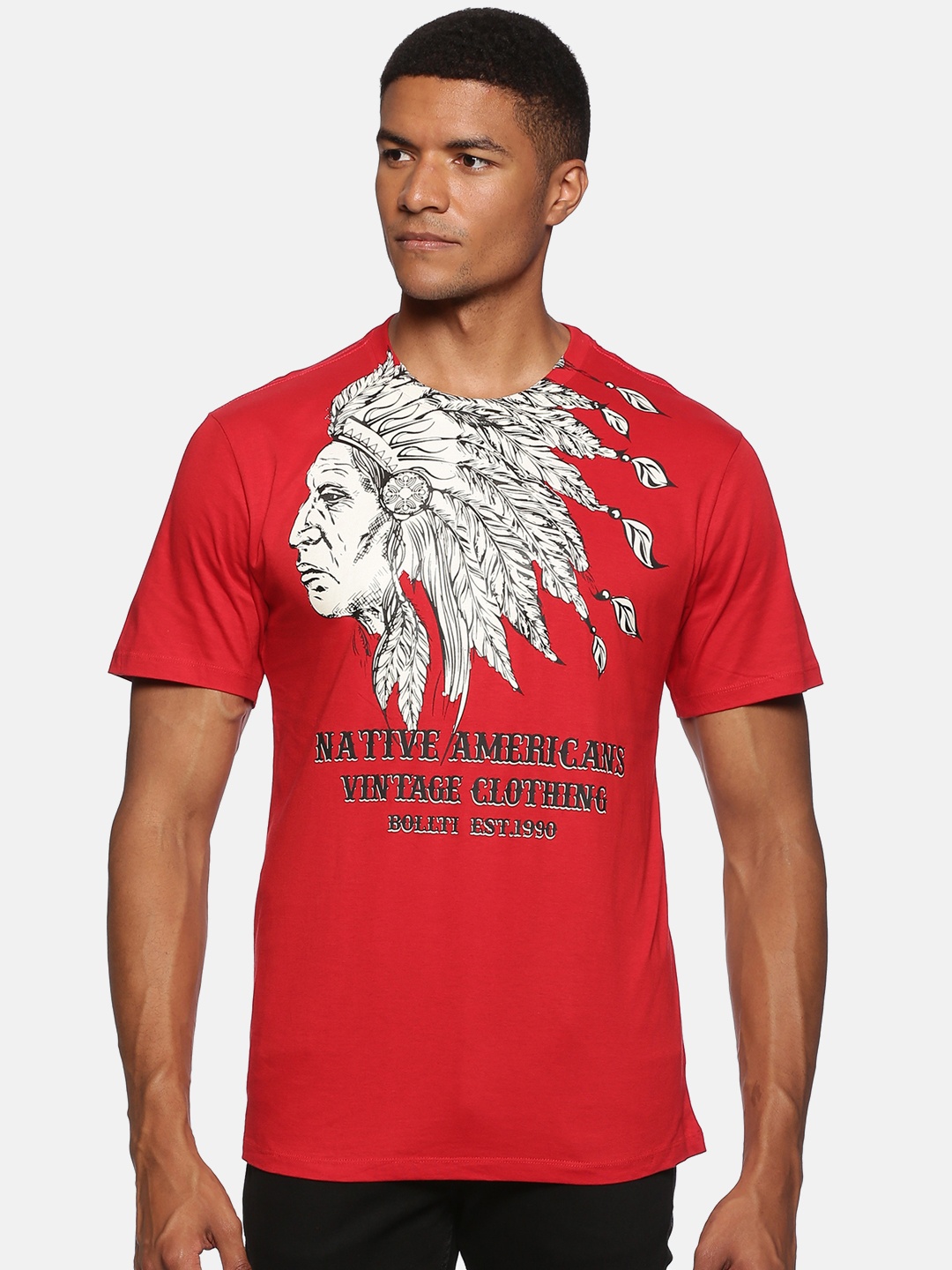 bollti Typography Printed Pure Cotton Casual T-Shirt, Red