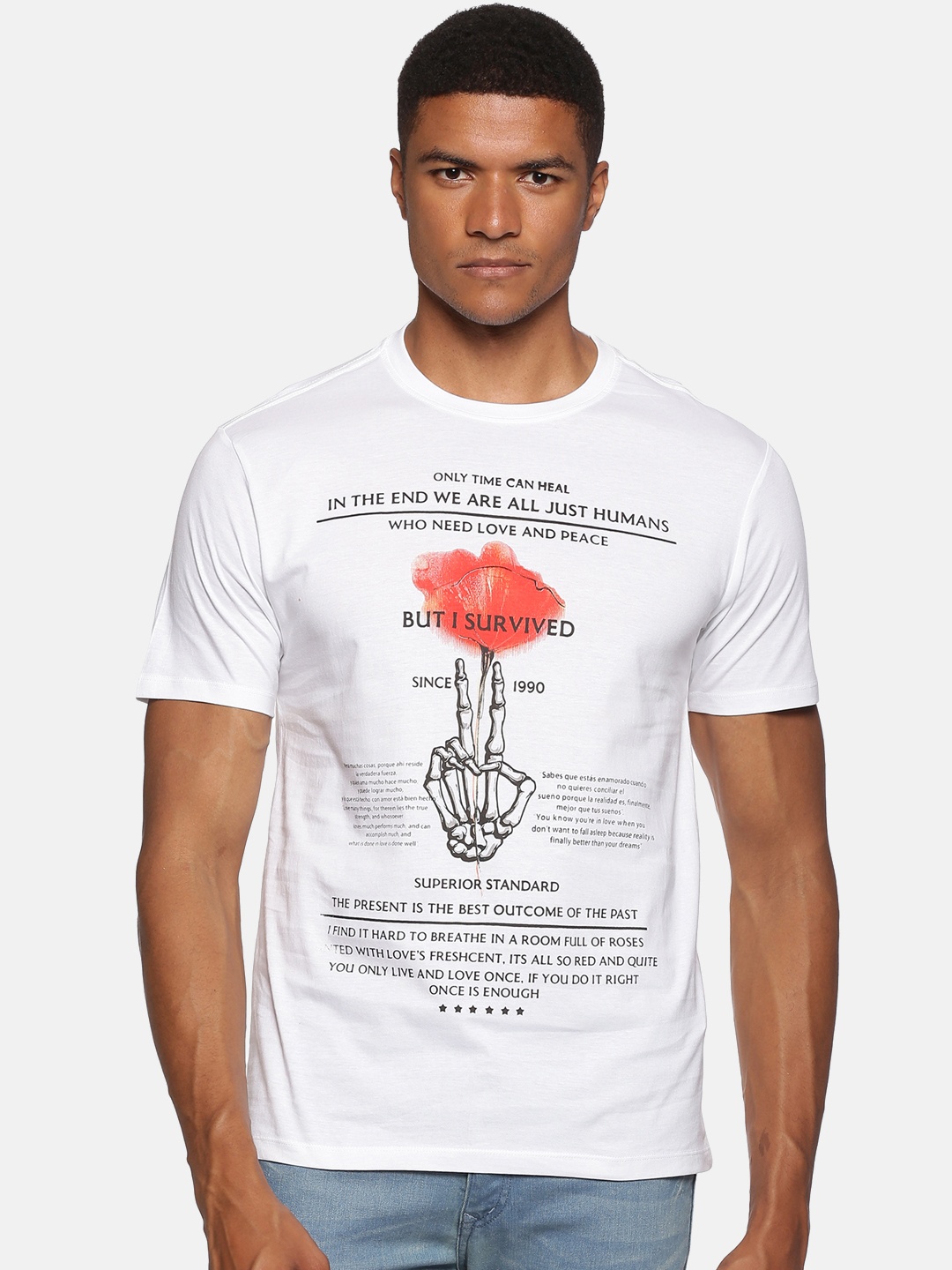 

bollti Typography Printed Pure Cotton Casual T-Shirt, White