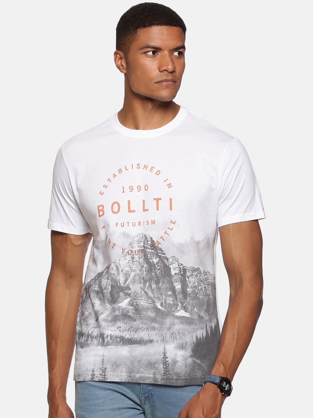 

bollti People And Places Printed Pure Cotton Casual T-Shirt, White