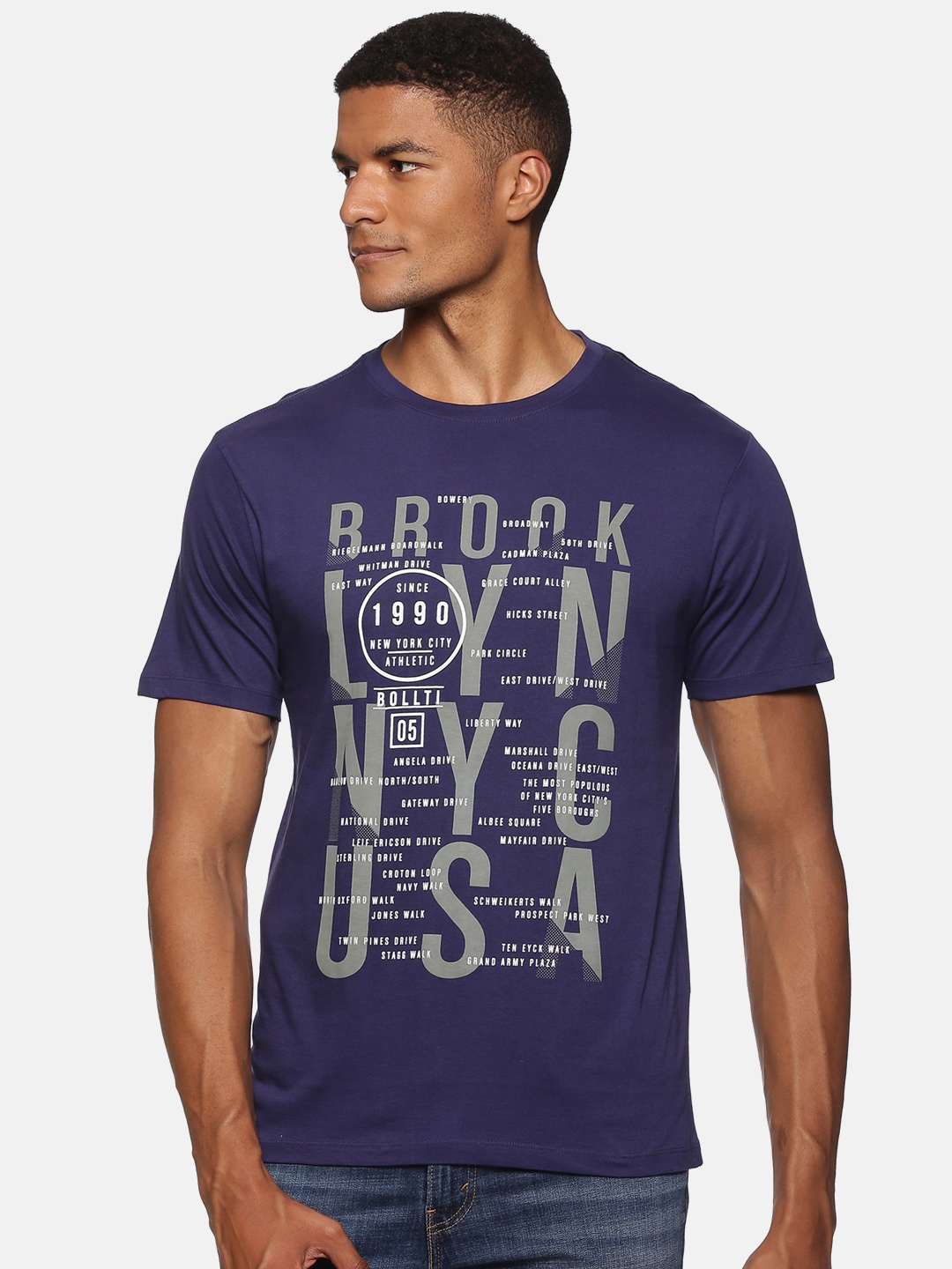 

bollti Typography Printed Cotton T-Shirt, Navy blue