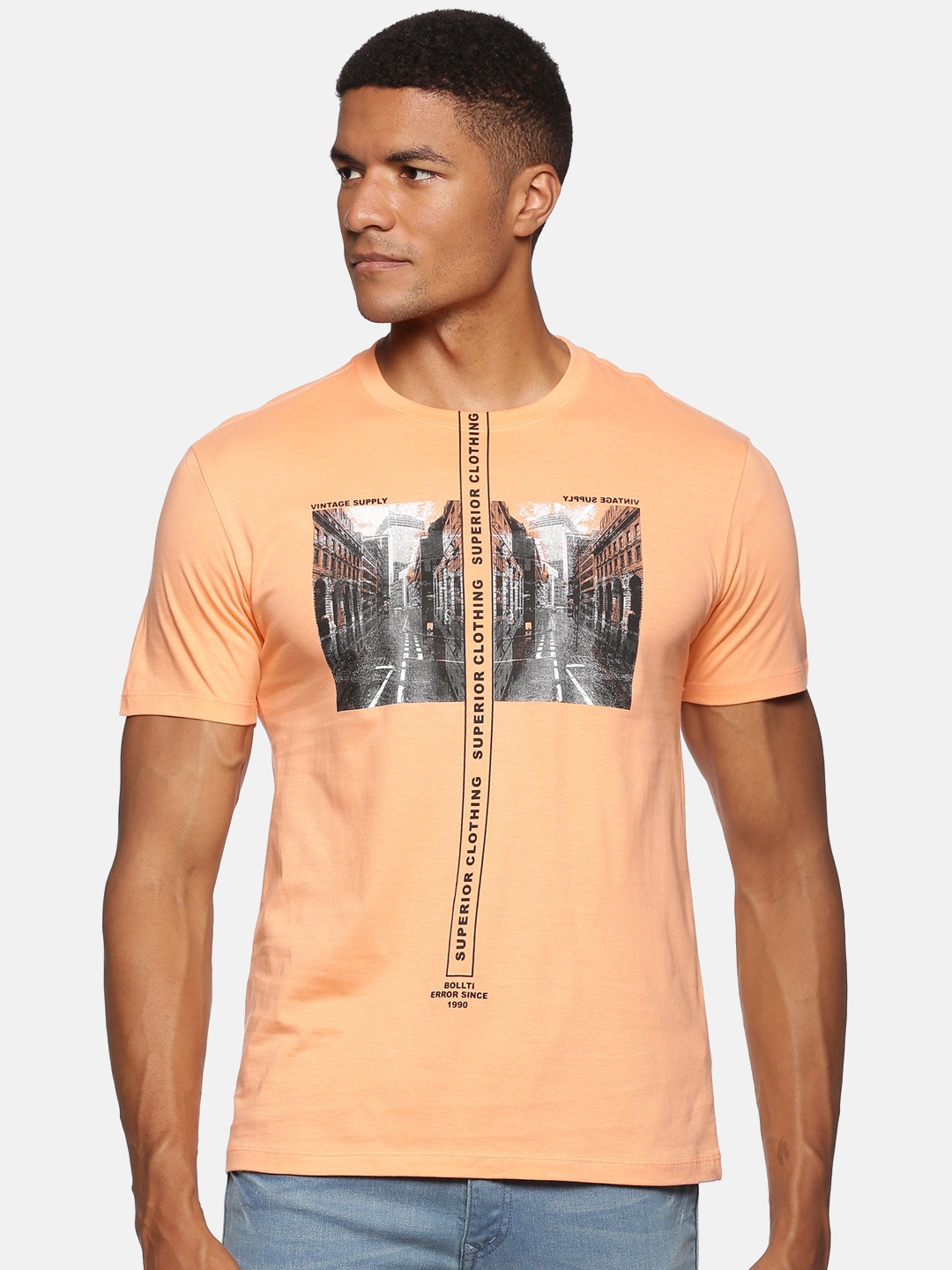 

bollti Graphic Printed Cotton T-Shirt, Orange