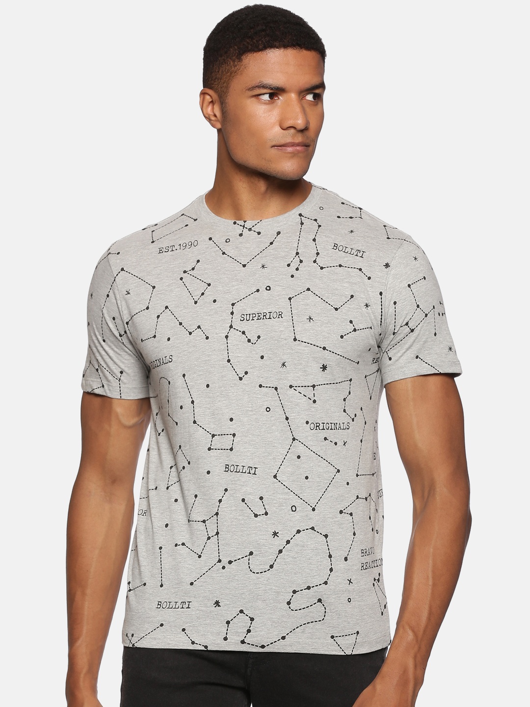 

bollti Conversational Printed Pure Cotton T-Shirt, Grey
