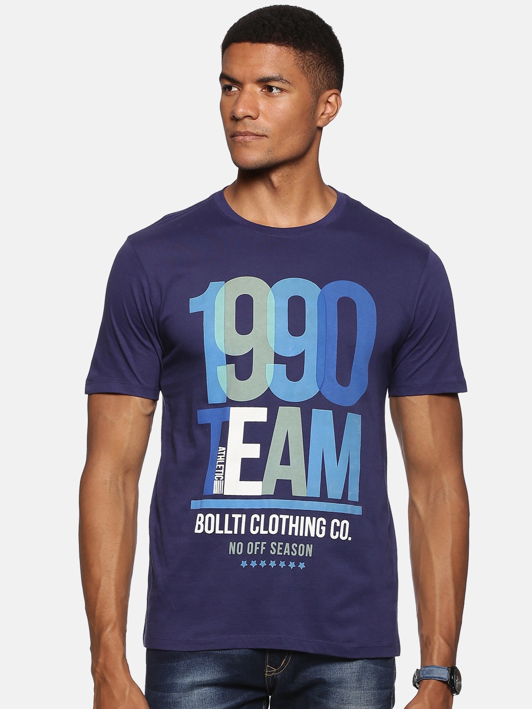 

bollti Typography Printed Cotton T-Shirt, Navy blue