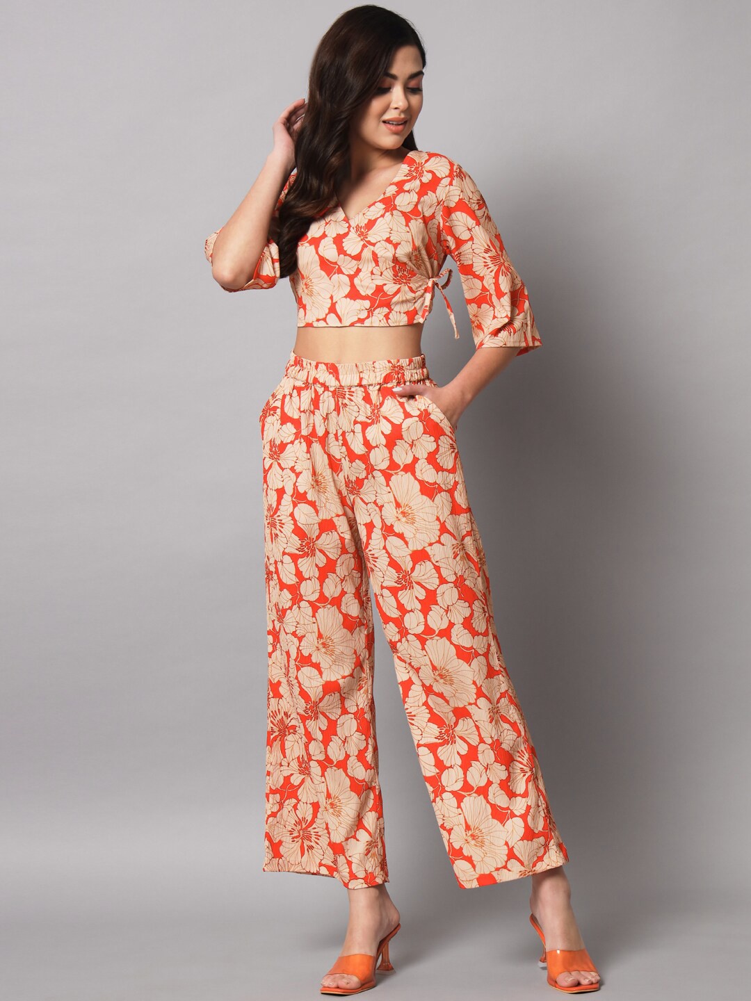 

The Vanca Red Floral Printed Top & Trousers Co-Ord Set