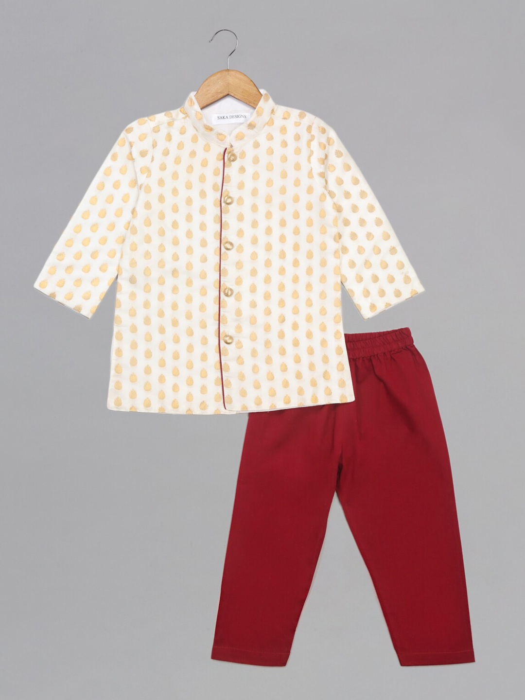 

SAKA DESIGNS Boys Ethnic Motifs Woven Design Pure Cotton Kurta With Pyjamas, Off white