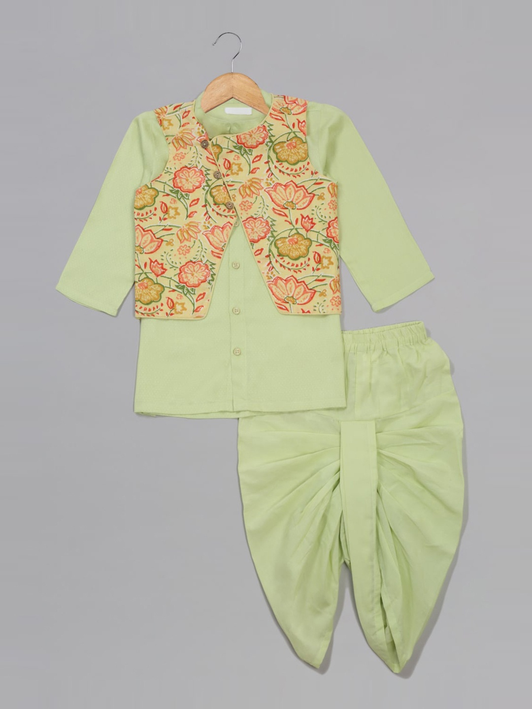 

SAKA DESIGNS Boys Pure Cotton Kurta with Dhoti Pants & Nehru Jacket, Green