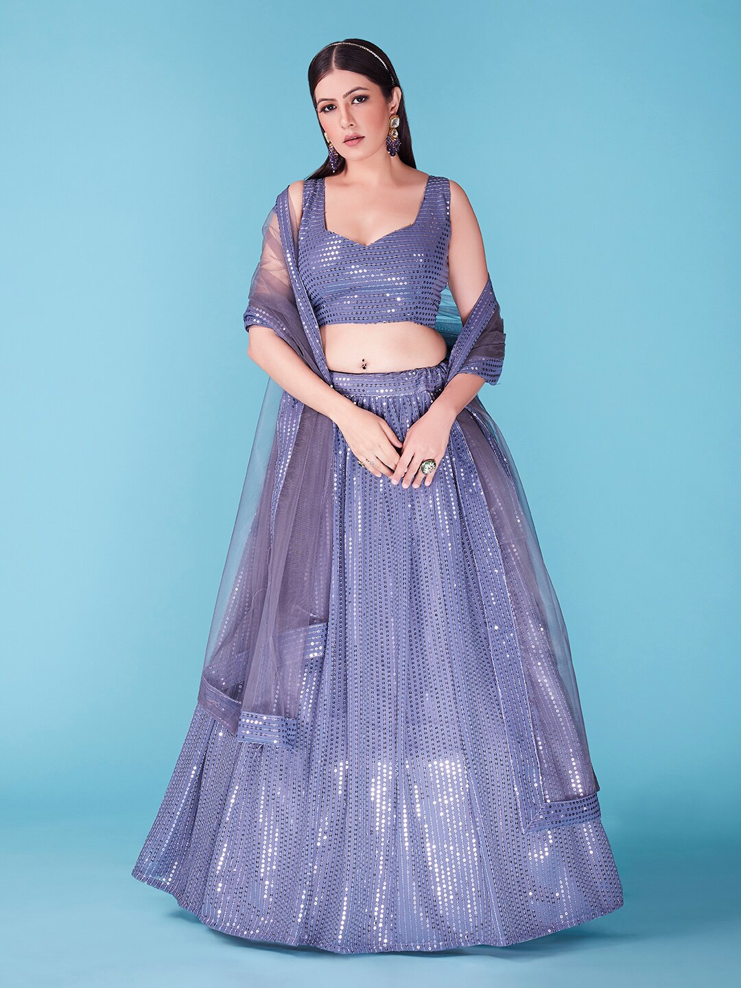

SHOPGARB Embroidered Georgette Semi-Stitched Lehenga & Unstitched Blouse With Dupatta, Blue