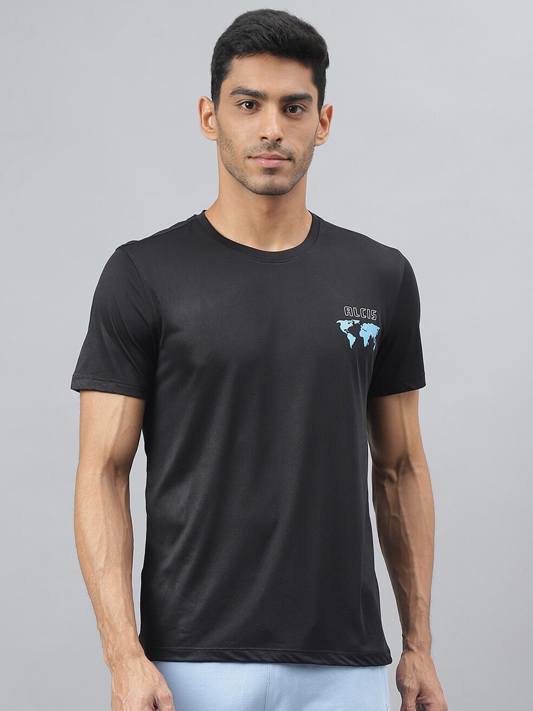 

Alcis Round Neck Slim Fit Anti-Static T-Shirt, Black