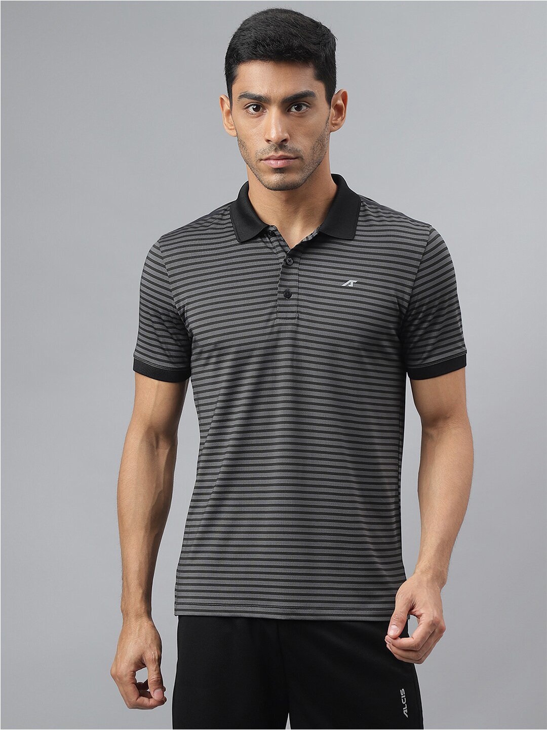 

Alcis Striped Polo Collar Slim Fit Anti-Static T-Shirt, Grey