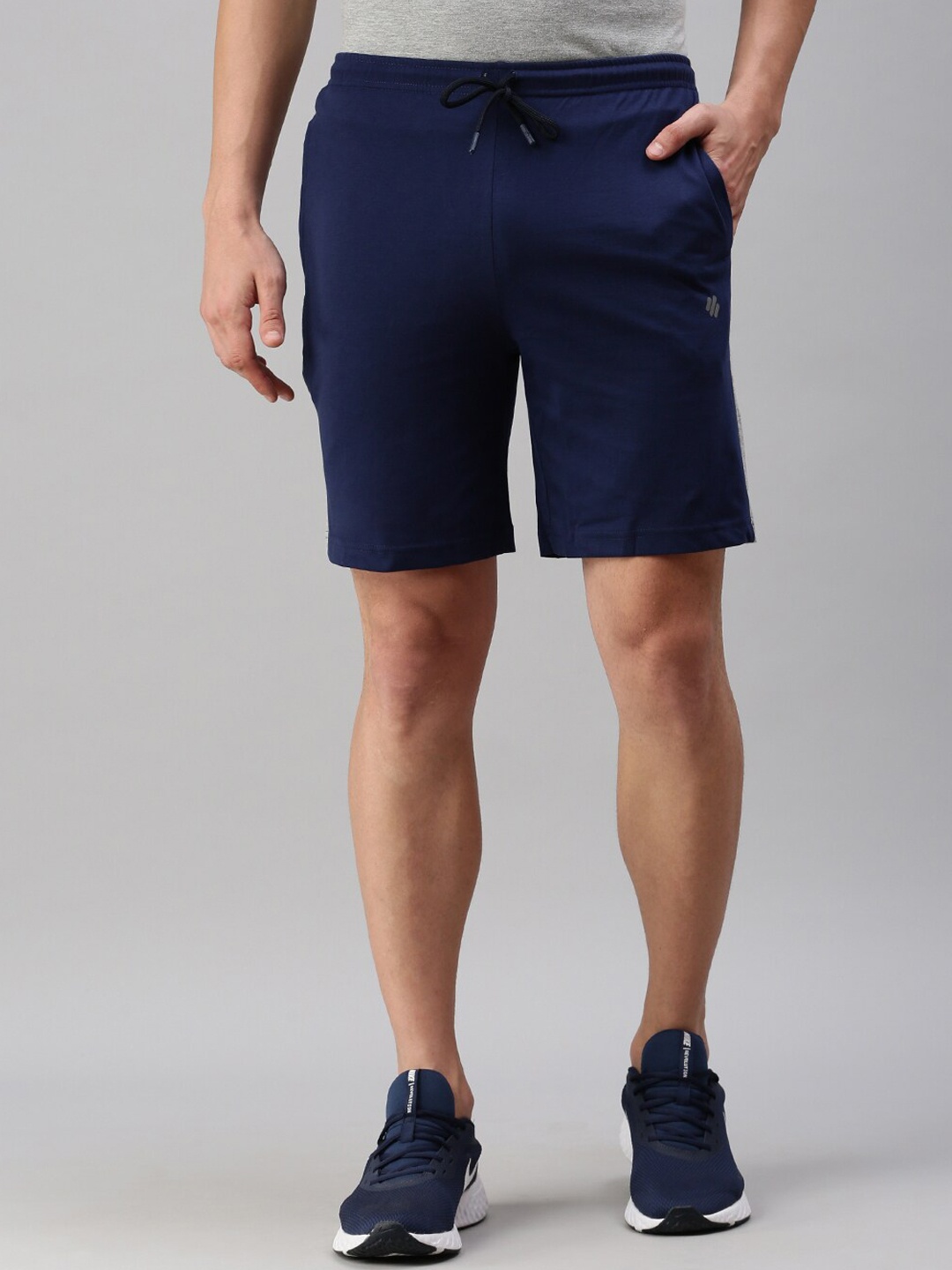 

ONN Men Mid-Rise Pure Cotton Shorts, Navy blue