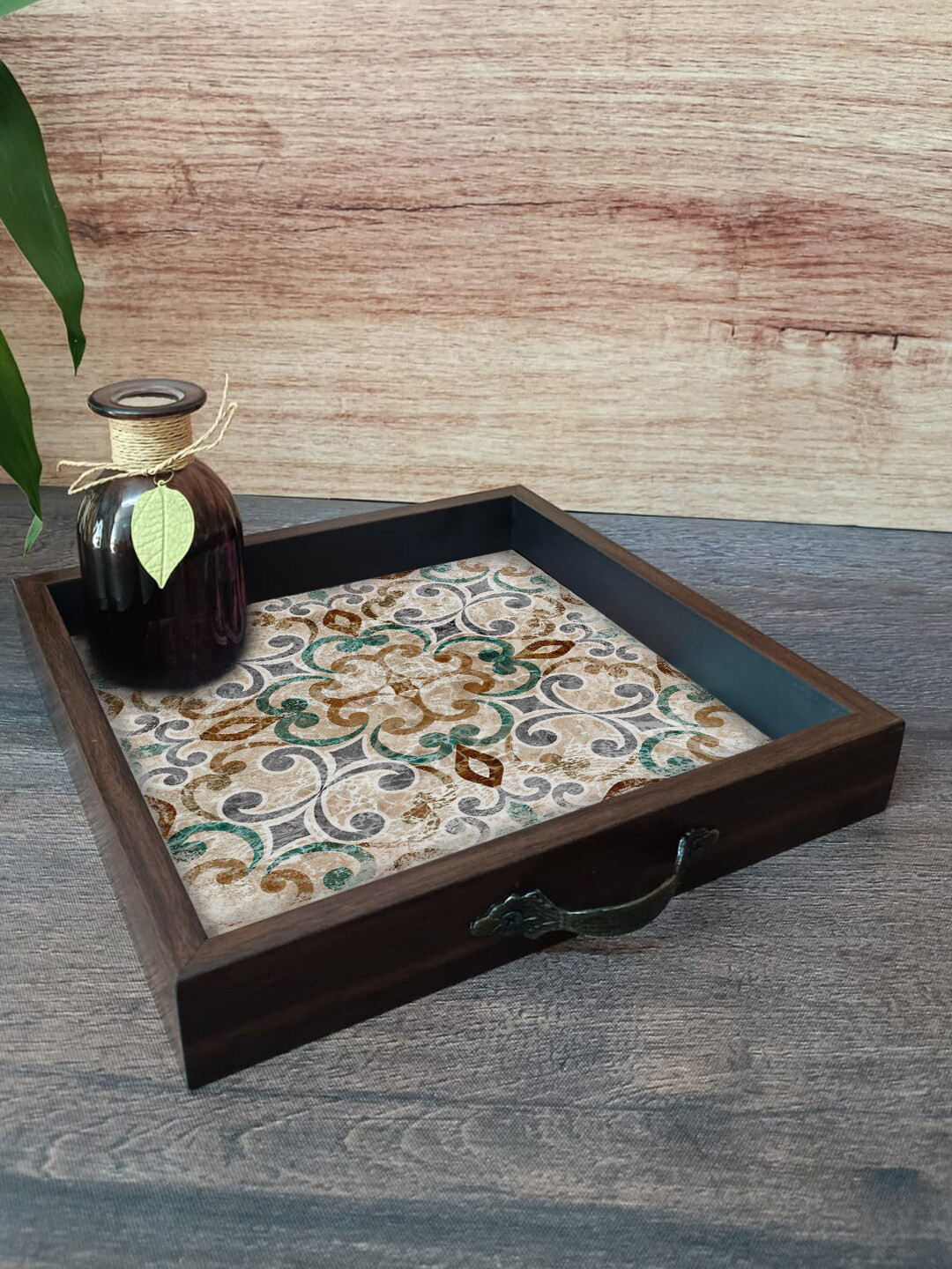 

PAPER PLANE DESIGN Brown Printed Serving Tray
