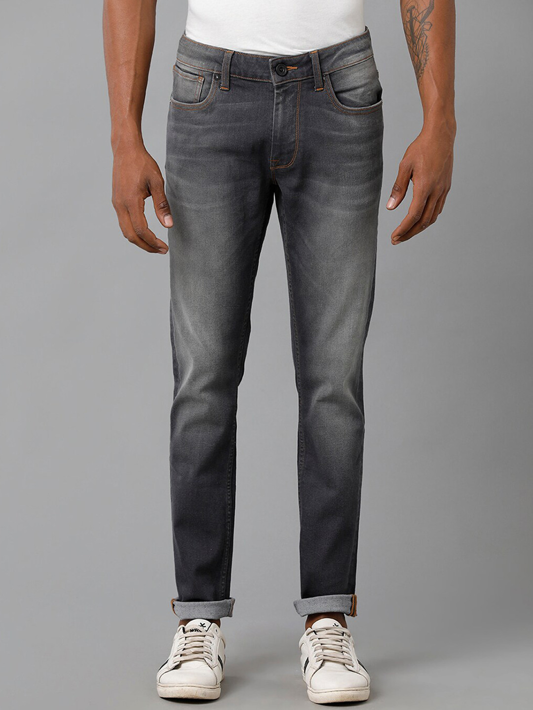 

Voi Jeans Men Skinny Fit Light Fade Whiskers Jeans, Grey
