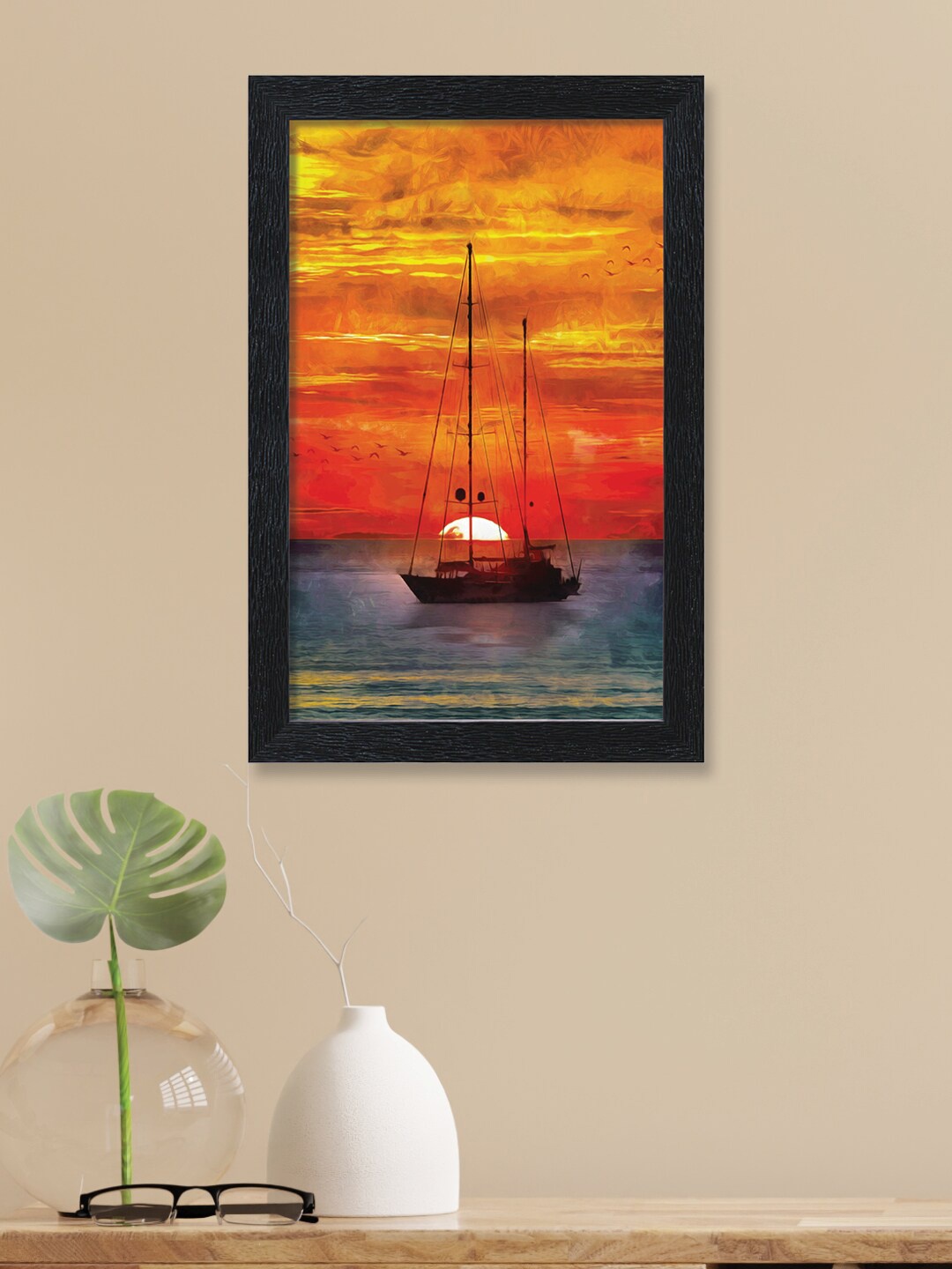

nest ART Black & Orange colored Water Scenery Painted Framed Wall Art