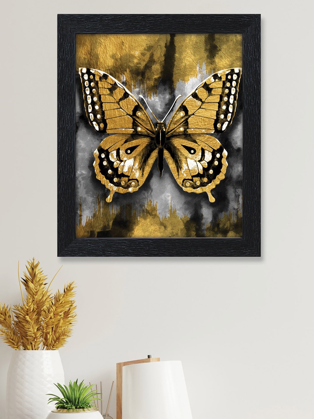 

nest ART Yellow & Black Beautiful Attractive Butterfly Printed Framed Wall Art