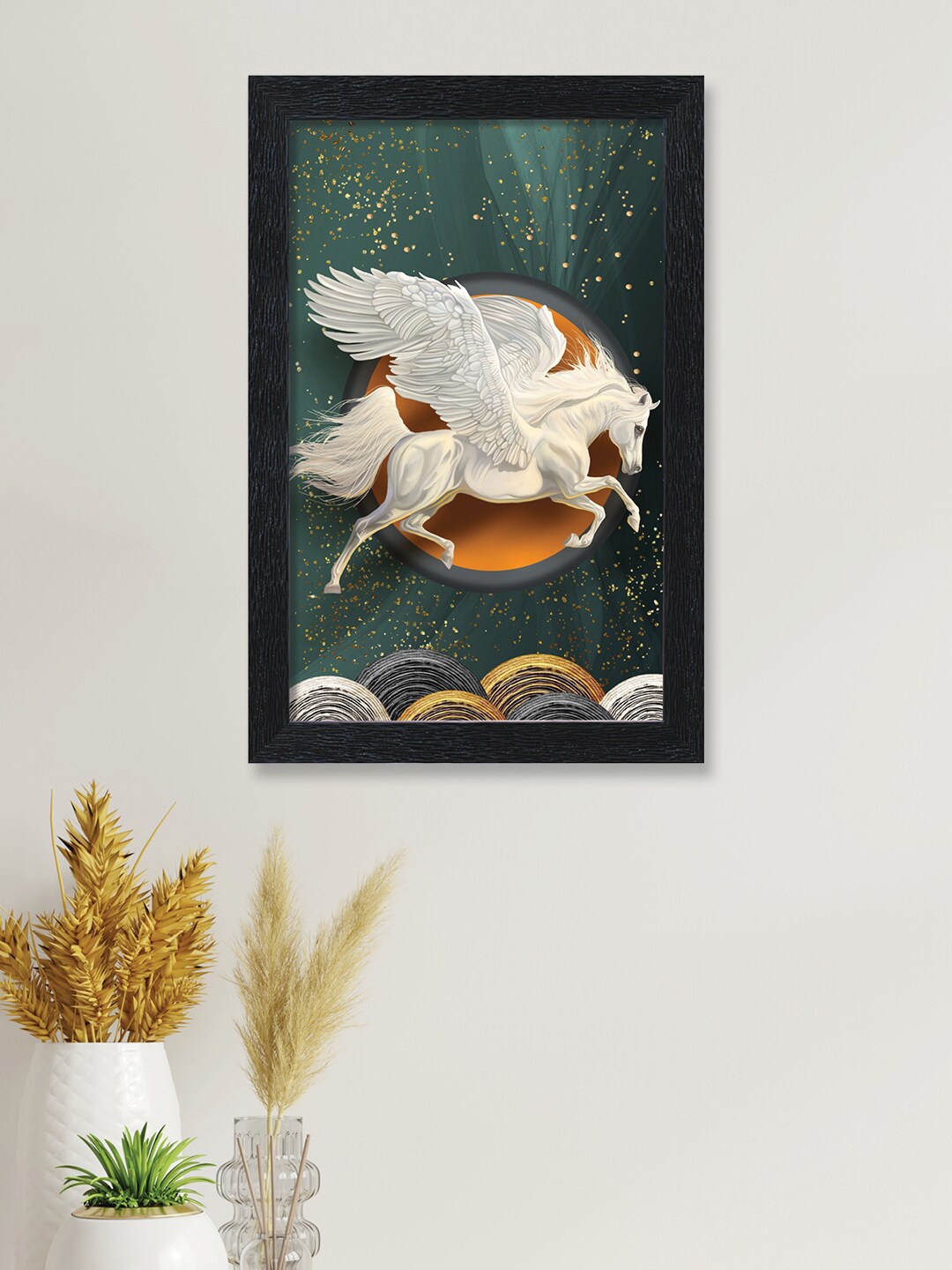 

nest ART Green & White Unicorn Printed Framed Painting Framed Wall Art