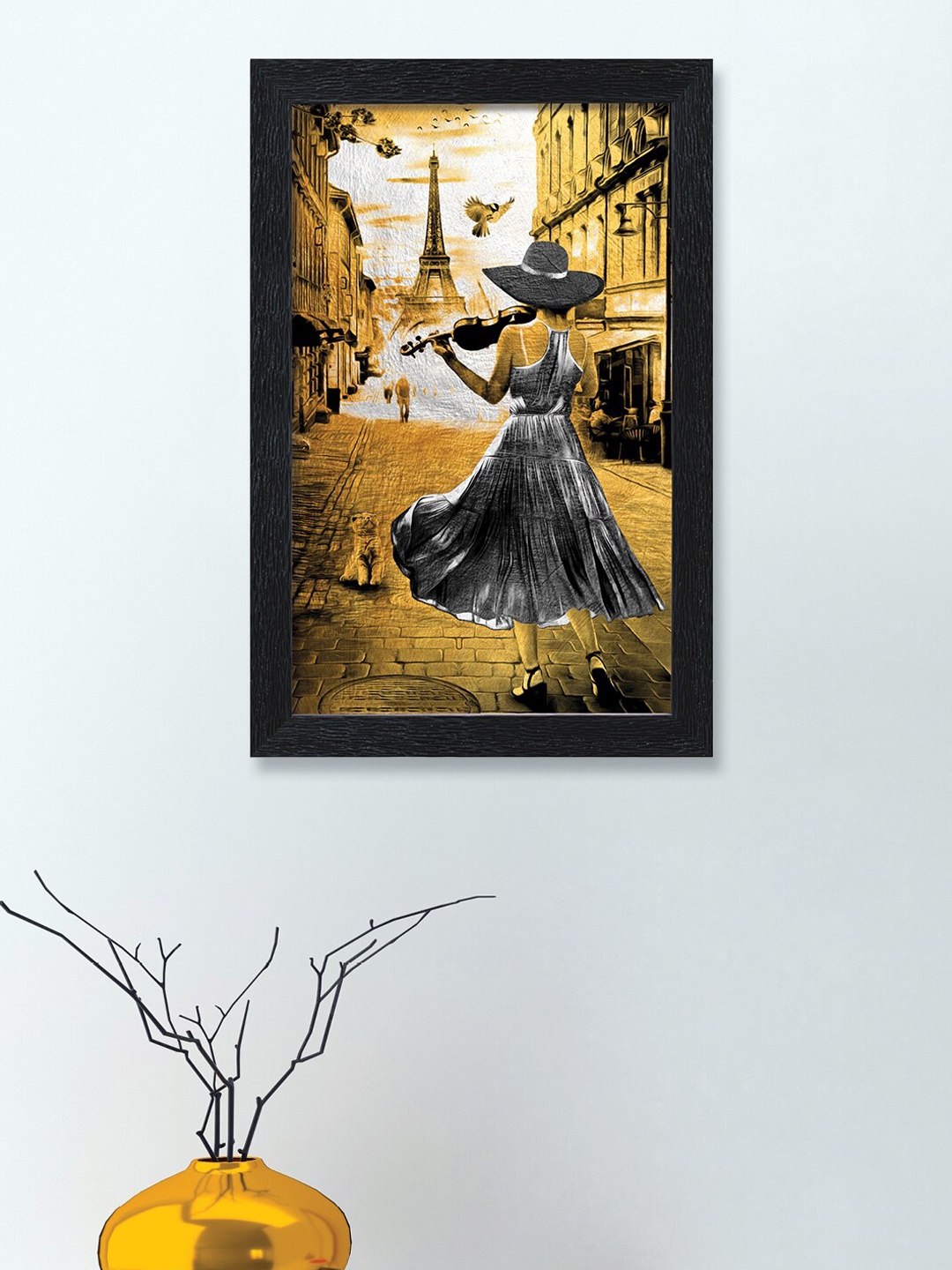 

nest ART Black & Mustard Yellow Beautiful Dream Printed Framed Painting Wall Art