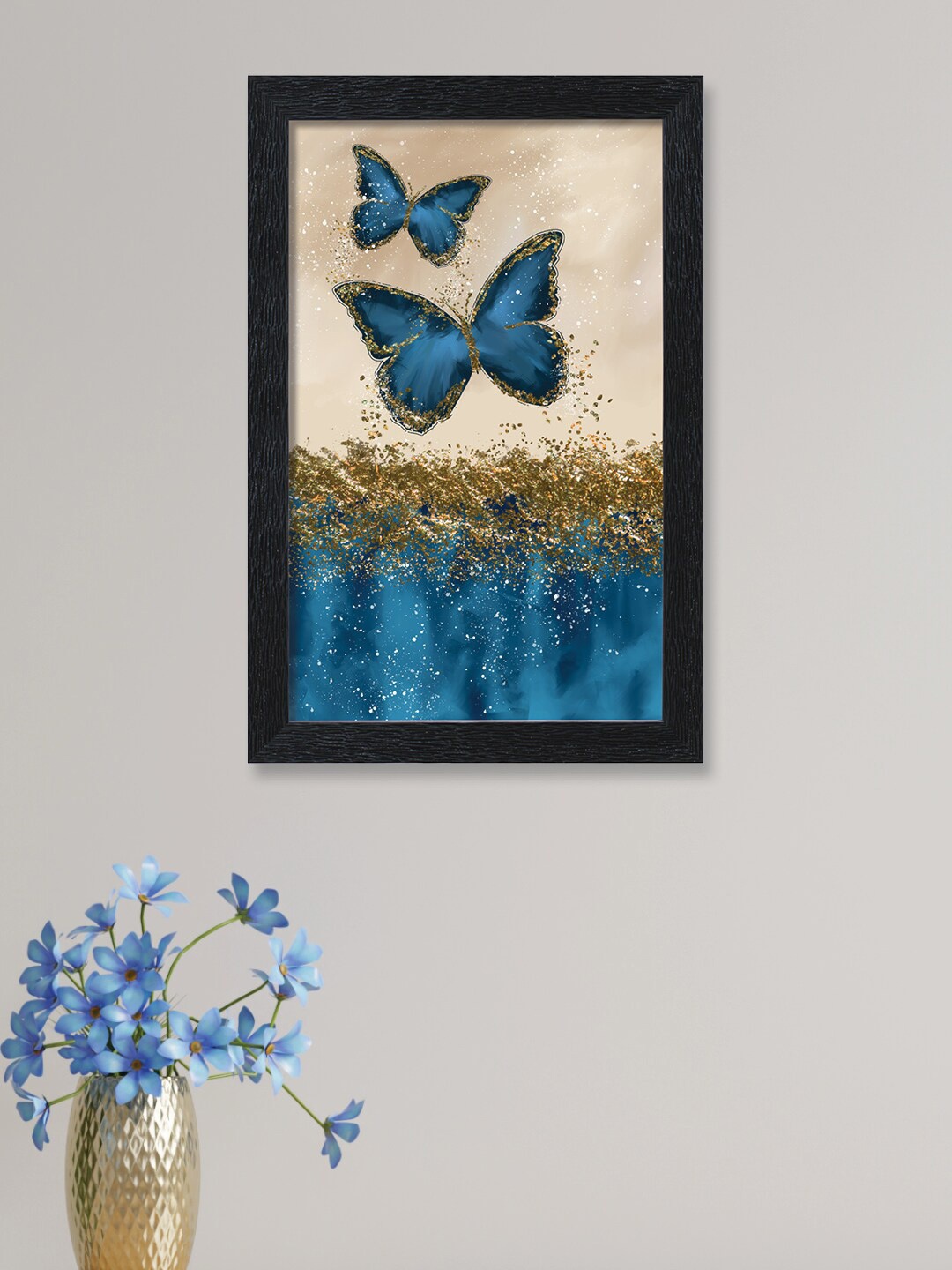 

nest ART Beige & Blue Butterfly Printed Framed Painting Wall Art