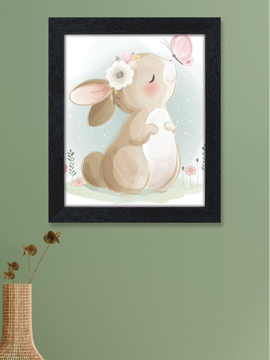 

nest ART Brown & White Beautiful Rabbit Painted Framed Wall Art, Beige