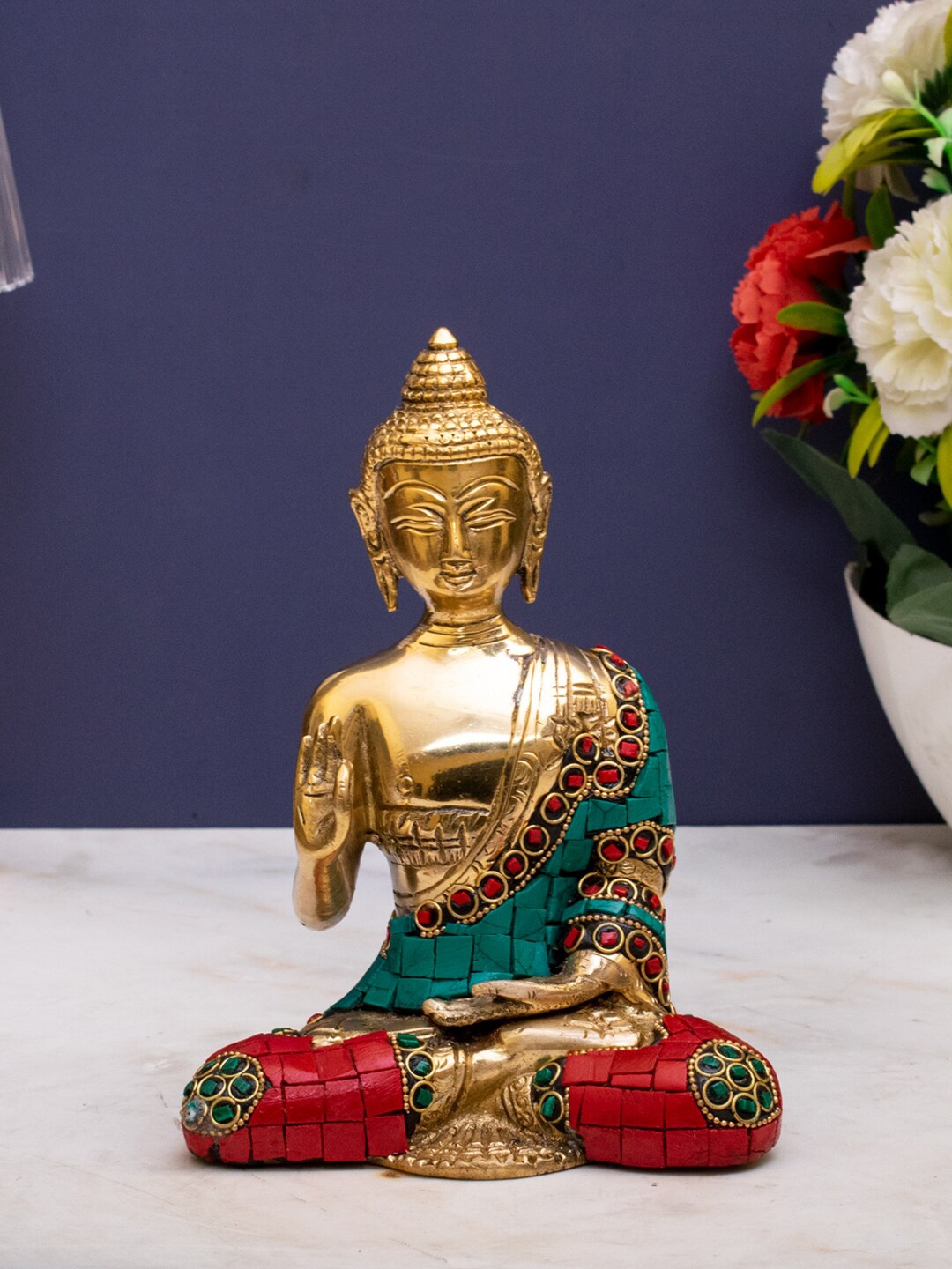 

StatueStudio Gold-Toned & Red Textured Buddha Showpiece