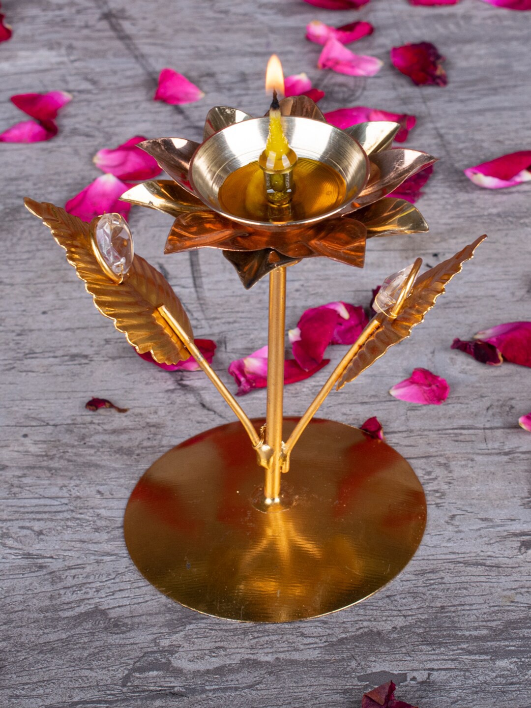 

StatueStudio Copper Colored Crystal Studded Pooja Diya