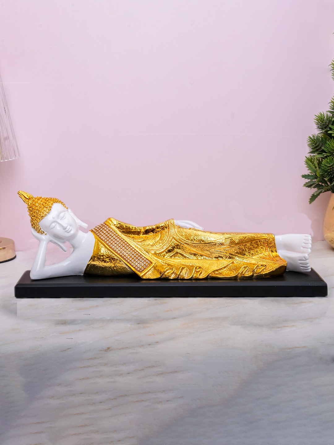 

StatueStudio White & Beige Sleeping Buddha Figurine Showpiece