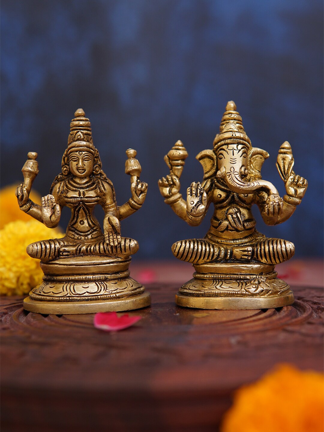 

StatueStudio Gold Toned 2 Pieces Laxmi Ganesha Idol Showpieces