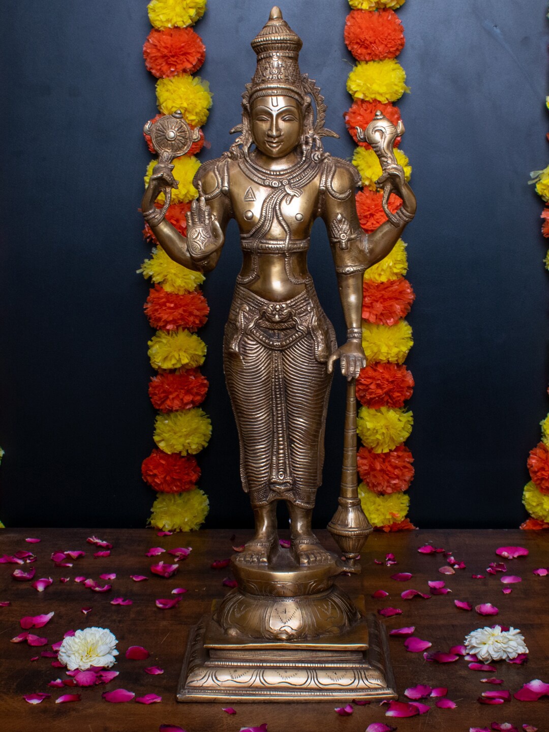 

StatueStudio Gold-Colored Textured Brass Vishnu Figurine Showpiece