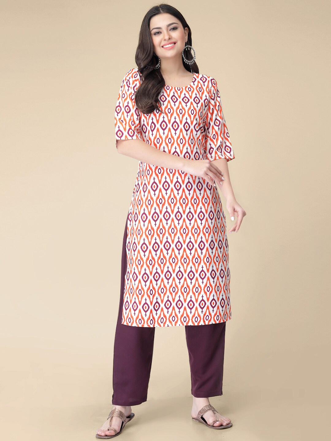 

7Threads Ethnic Motifs Printed Crepe Kurta, Orange