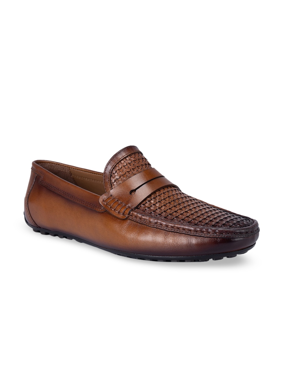 

ROSSO BRUNELLO Men Textured Leather Formal Loafers, Tan