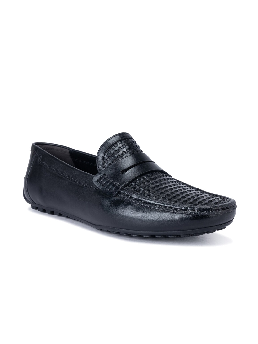 

ROSSO BRUNELLO Men Textured Leather Formal Slip On Loafers, Black