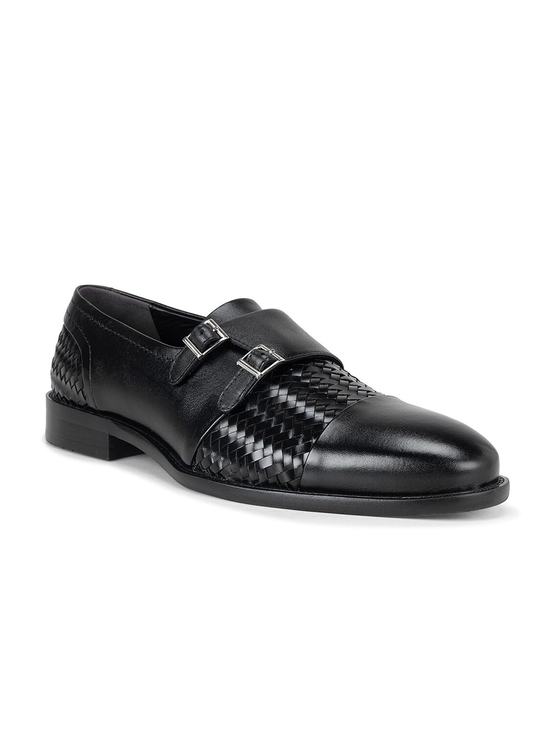 

ROSSO BRUNELLO Men Textured Formal Monk Shoes, Black