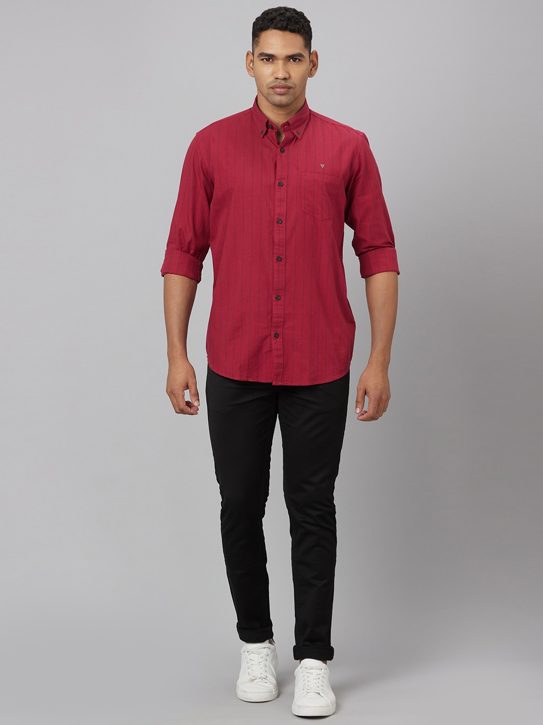 

Pontiac Vertical Striped Cotton Linen Casual Shirt, Red