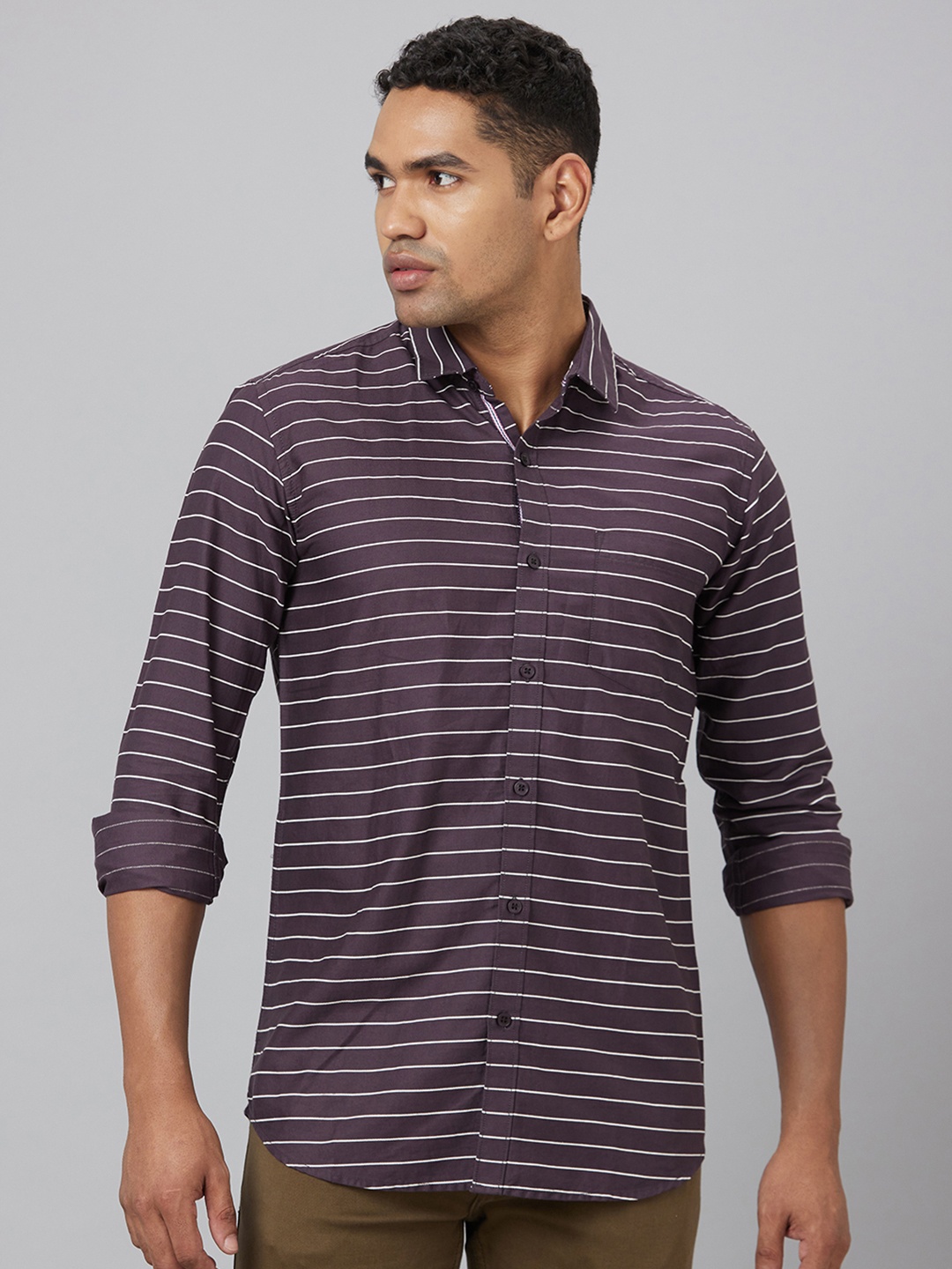 

Pontiac Striped Cotton Linen Casual Shirt, Burgundy