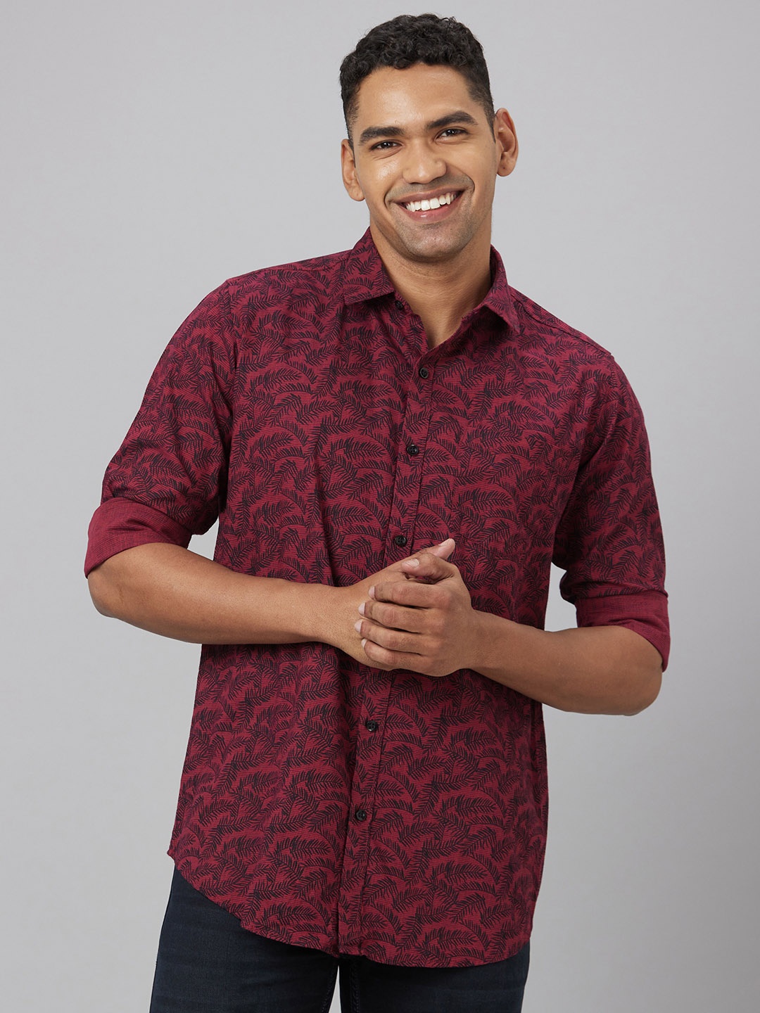 

Pontiac Floral Printed Cotton Linen Casual Shirt, Maroon