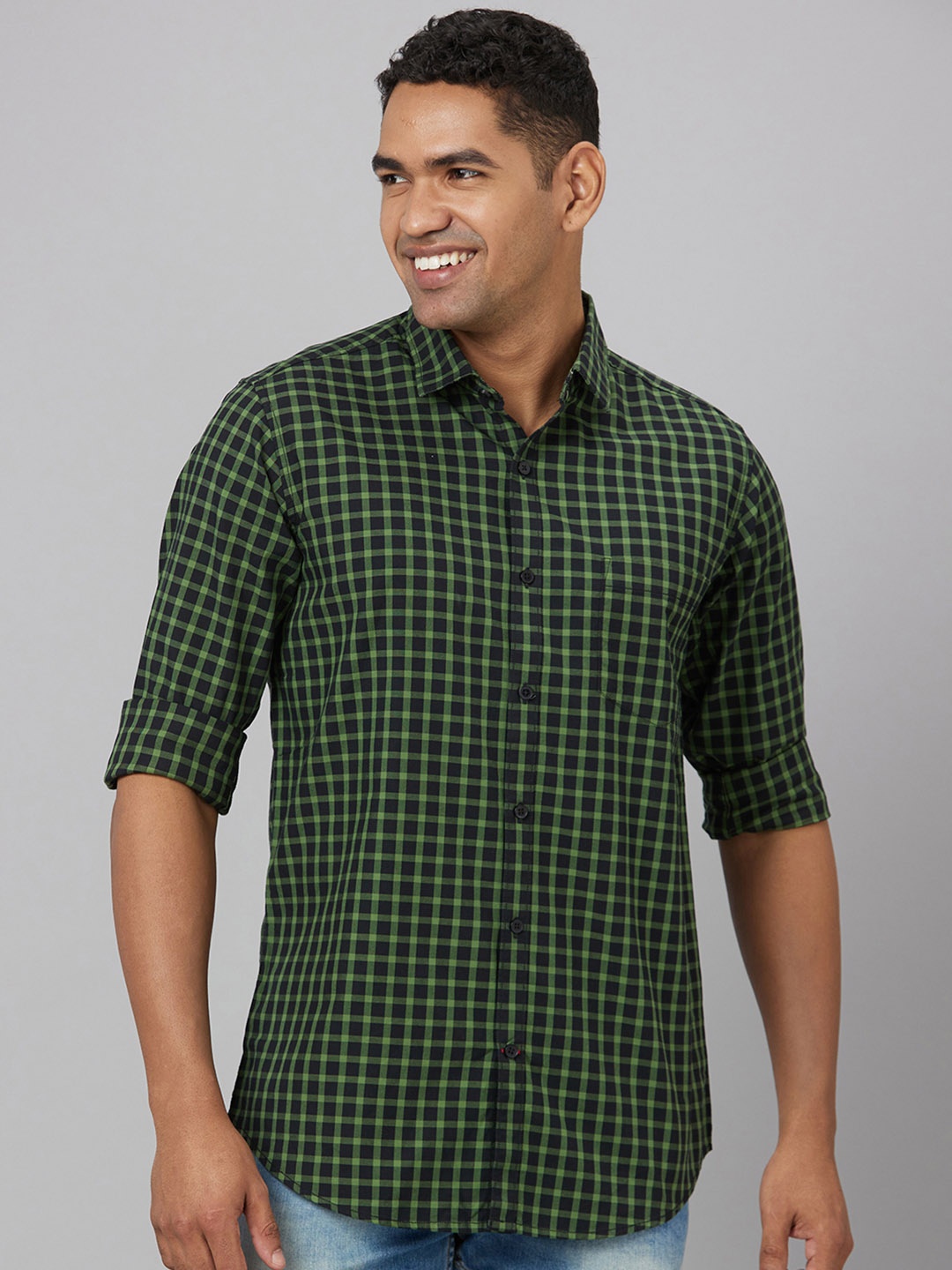 

Pontiac Checked Cotton Linen Casual Shirt, Green