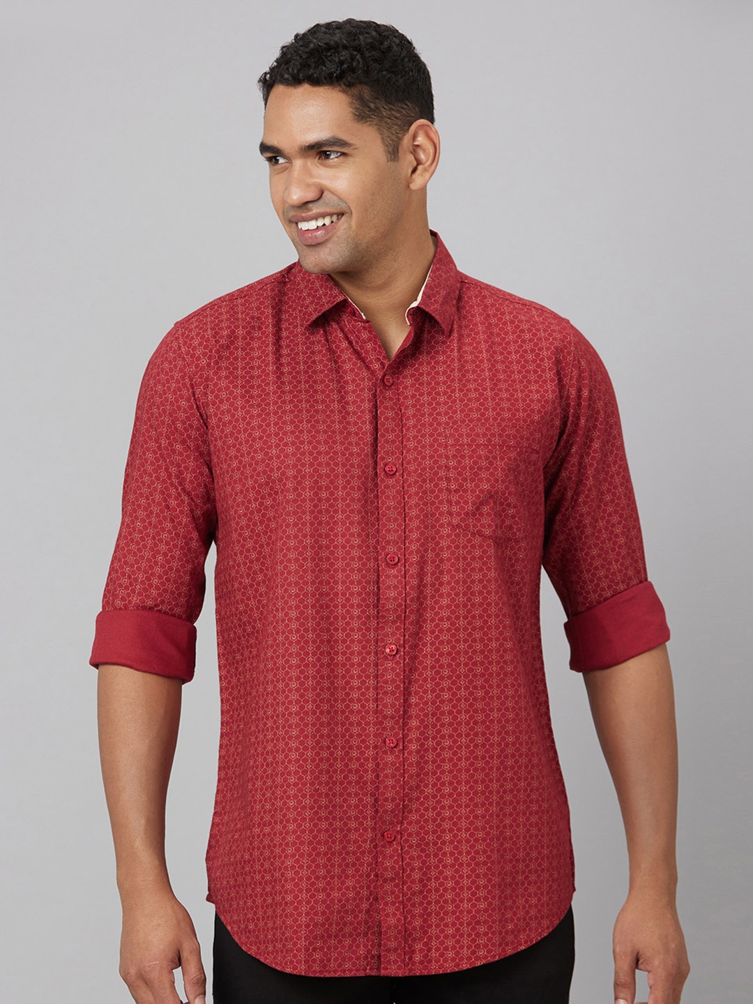 

Pontiac Printed Cotton Linen Casual Shirt, Red