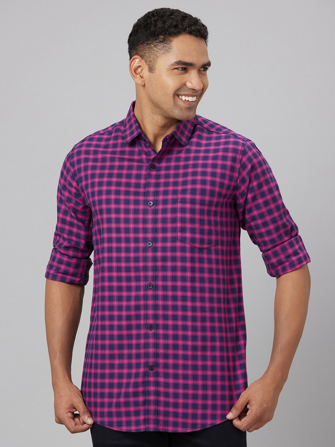 

Pontiac Gingham Checked Cotton Linen Casual Shirt, Pink