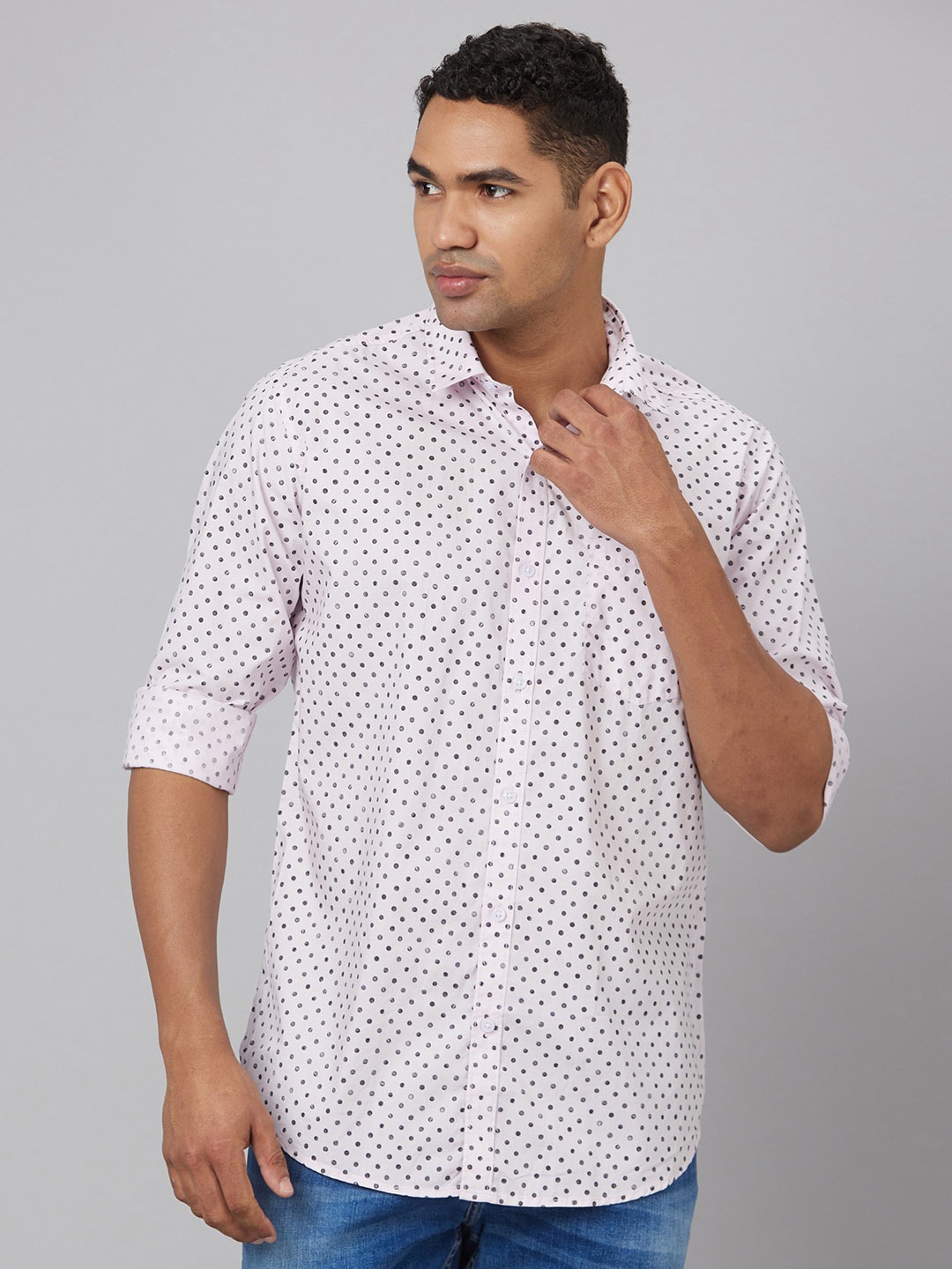 

Pontiac Polka Dot Printed Cotton Linen Casual Shirt, Pink