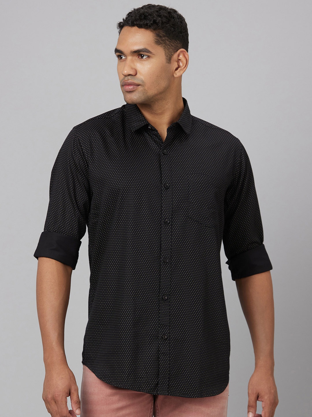 

Pontiac Micro Ditsy Printed Cotton Linen Casual Shirt, Black