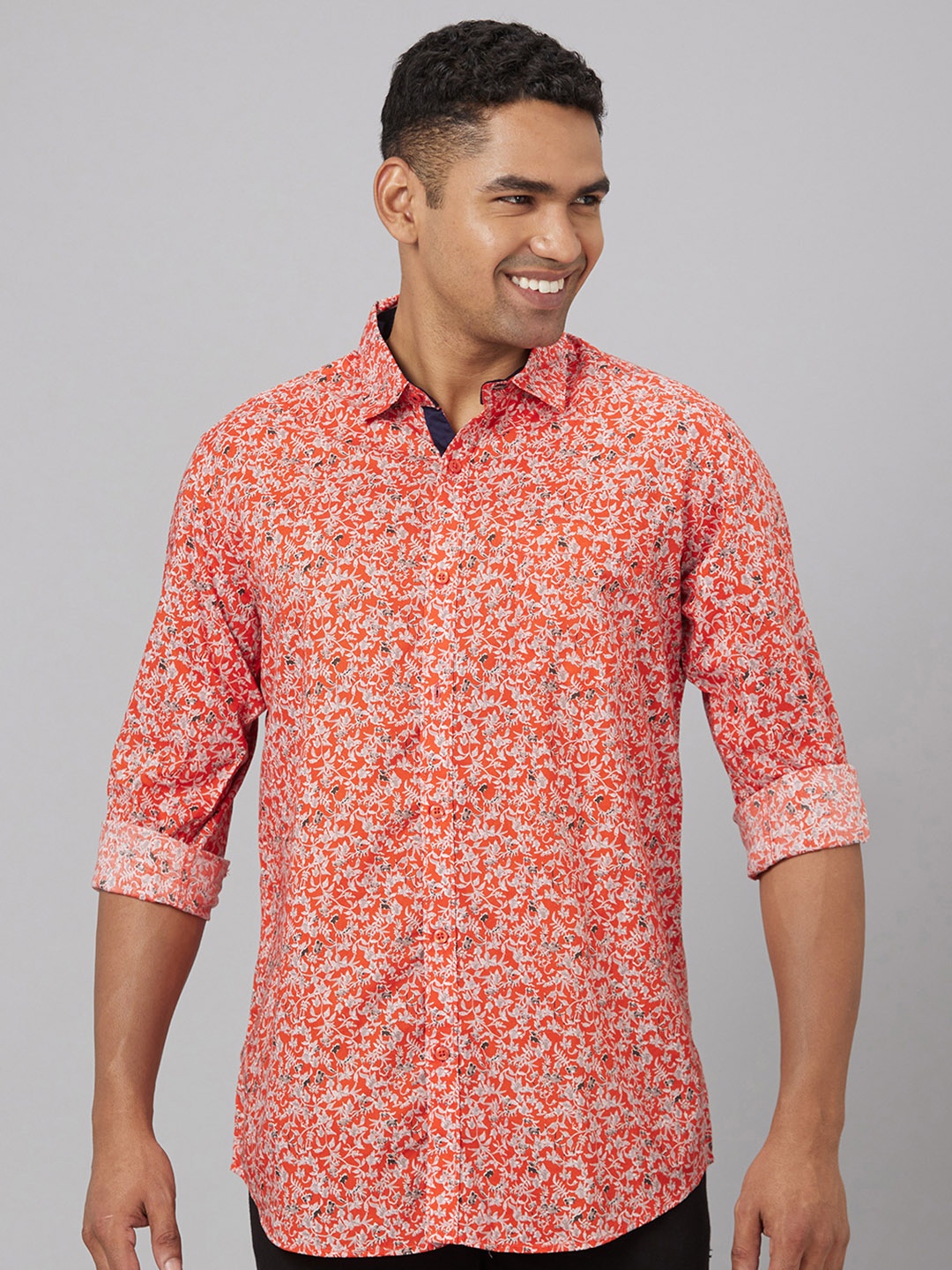 

Pontiac Floral Printed Casual Cotton Linen Shirt, Red