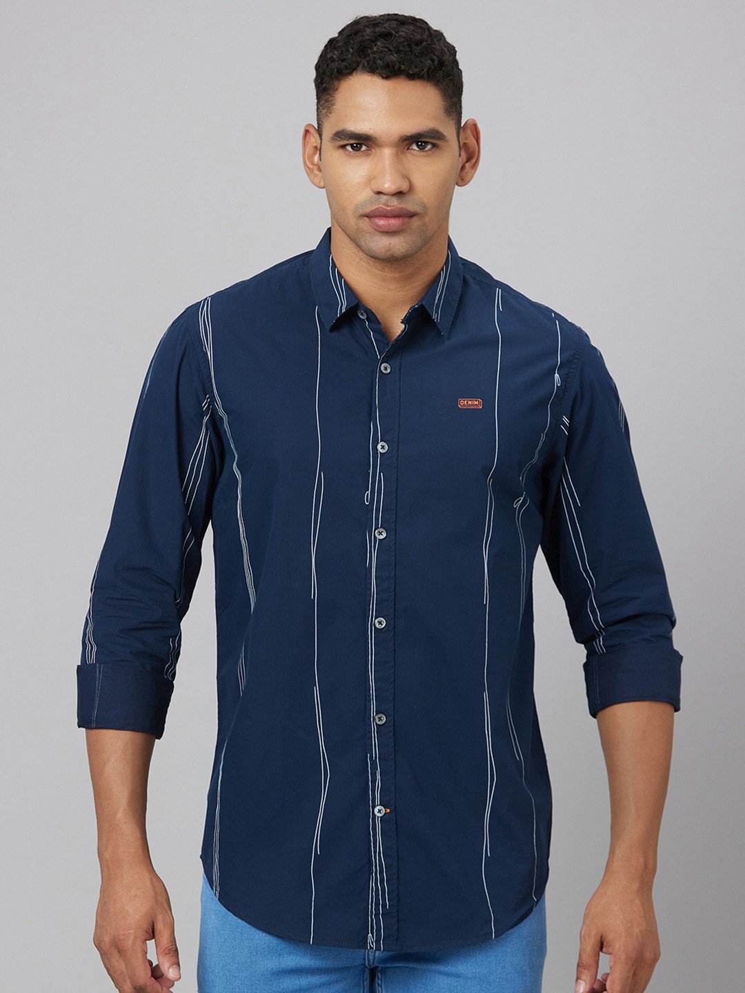 

Pontiac Vertical Striped Cotton Linen Casual Shirt, Blue