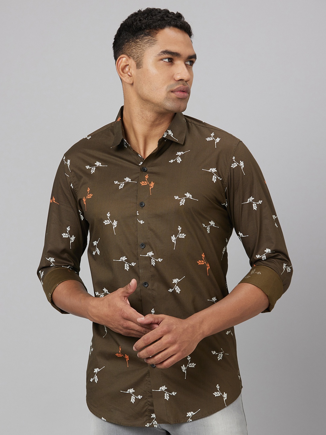 

Pontiac Floral Printed Cotton Linen Casual Shirt, Olive